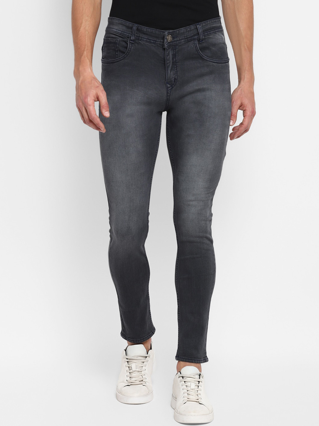 Routeen Men Grey Slim Fit Heavy Fade Stretchable Jeans