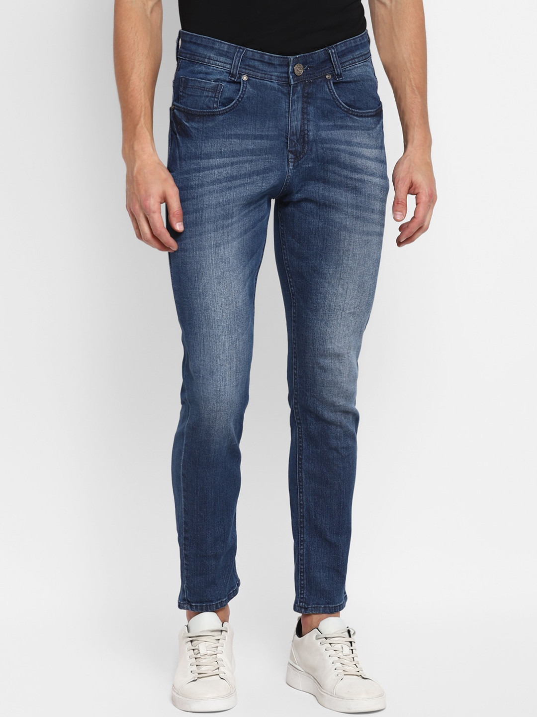 Routeen Men Blue Slim Fit Heavy Fade Stretchable Jeans