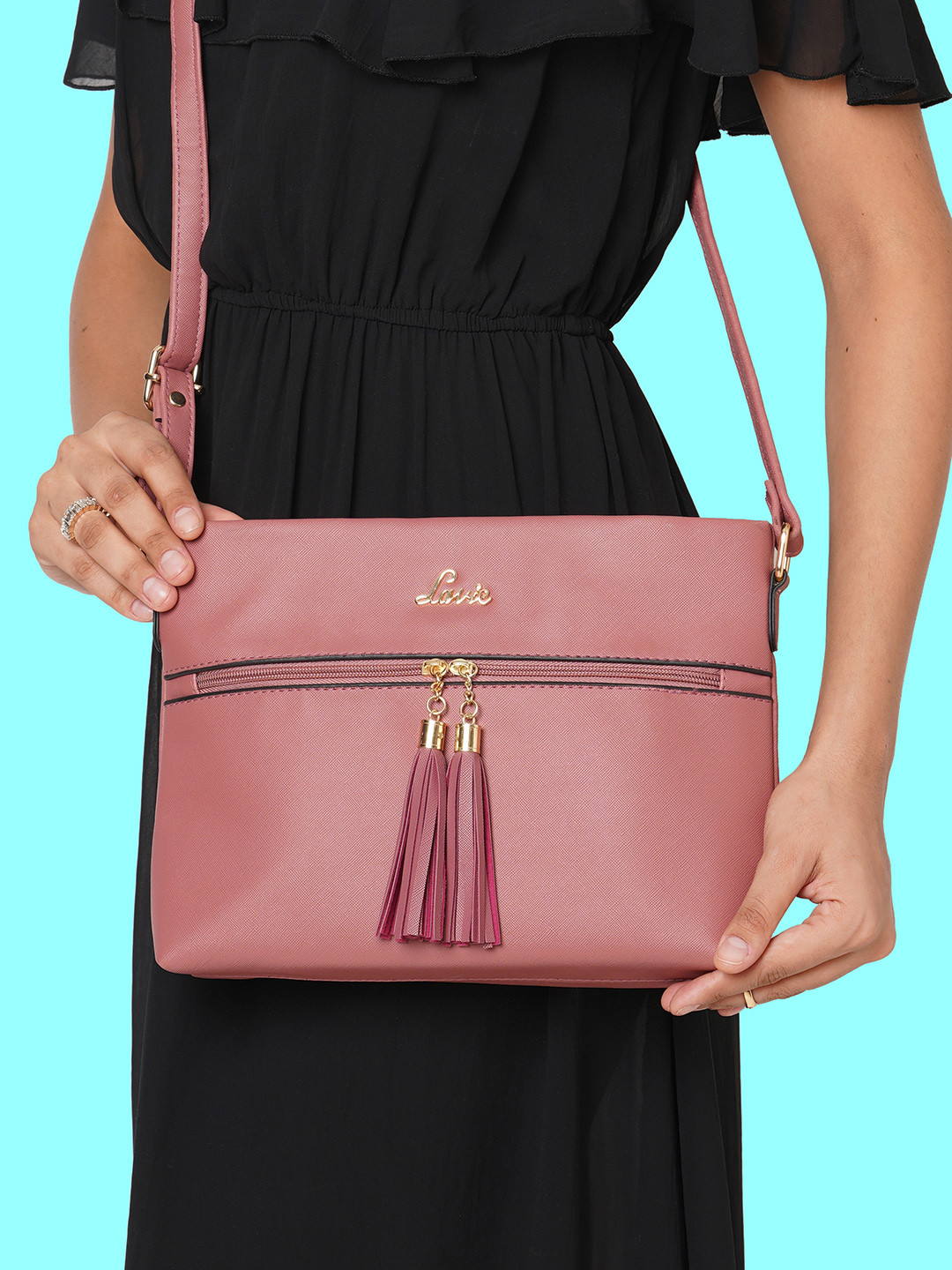 Lavie Women Pink Sling Bag with Tasselled