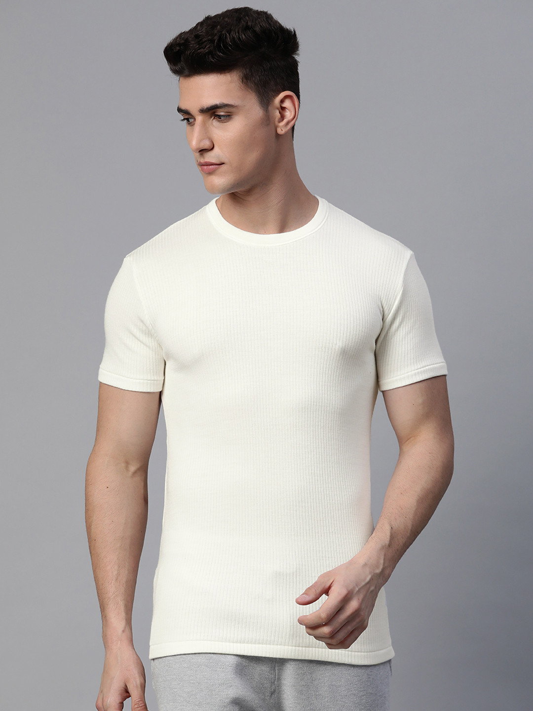 Marks & Spencer Men White Self Design Lounge T-shirt