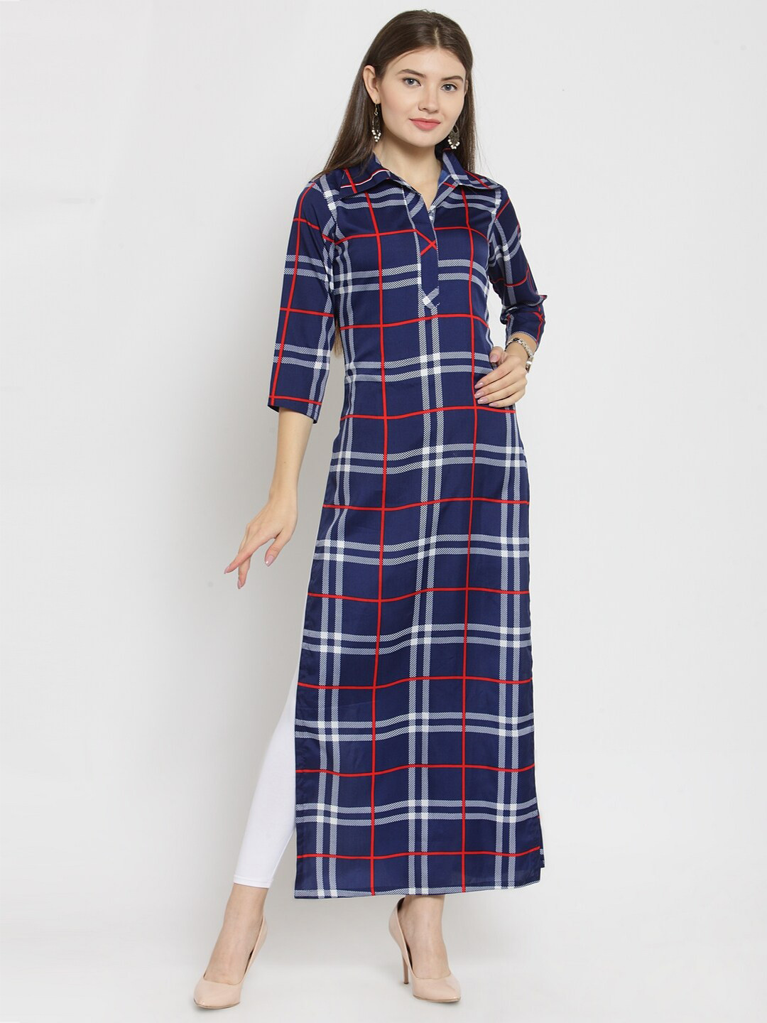 Enchanted Drapes Women Blue & White Printed Cotton Kurta