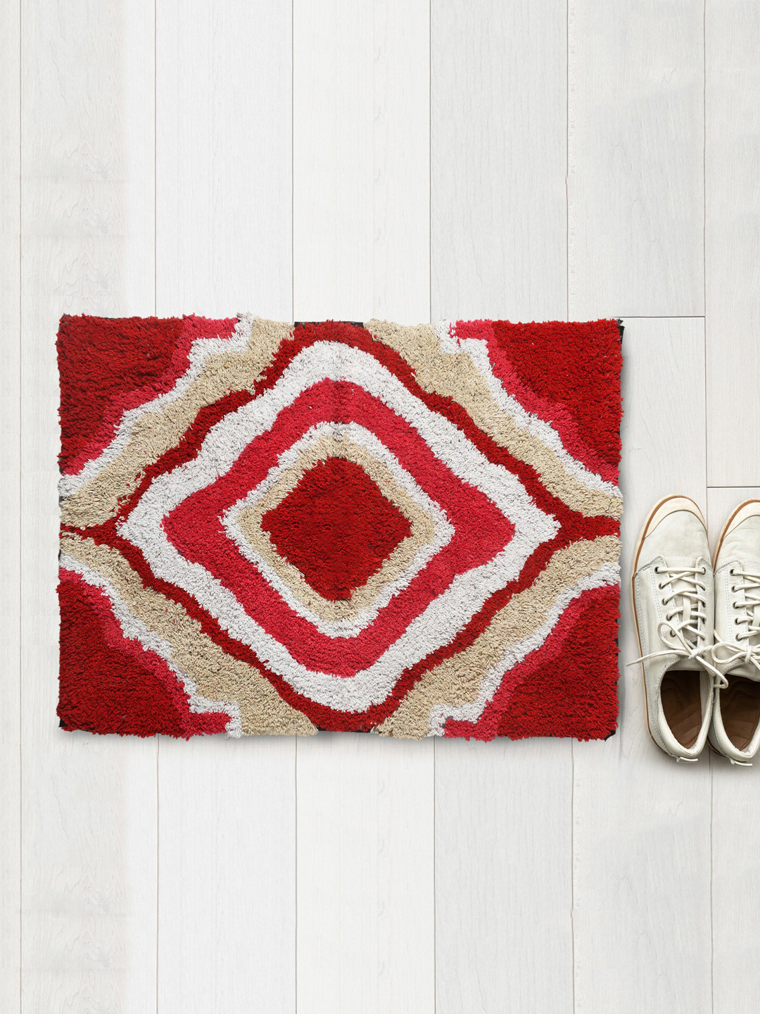 AAZEEM Pink Geometric Cotton Door Mat With Anti Skid Latex Spray