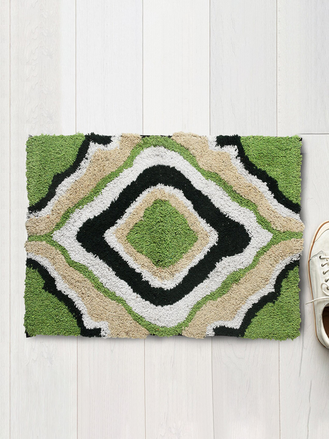 AAZEEM Green Cotton Door Mat with Anti Skid Latex Spray