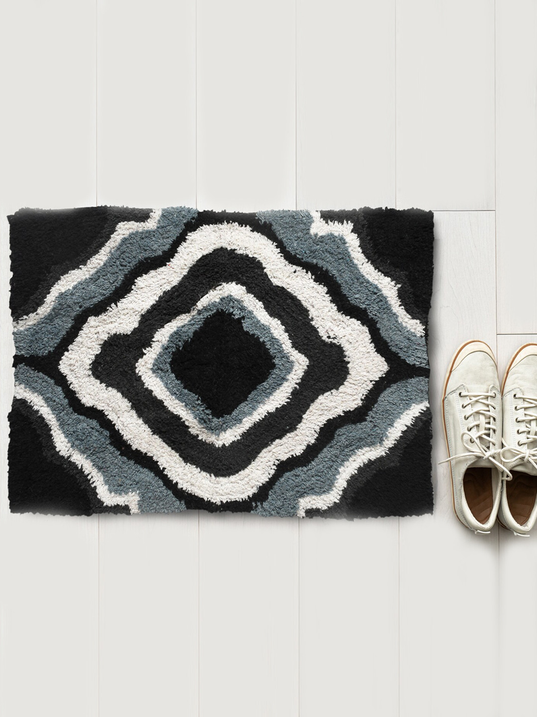 AAZEEM Black Cotton Door Mat with Anti Skid Latex Spray