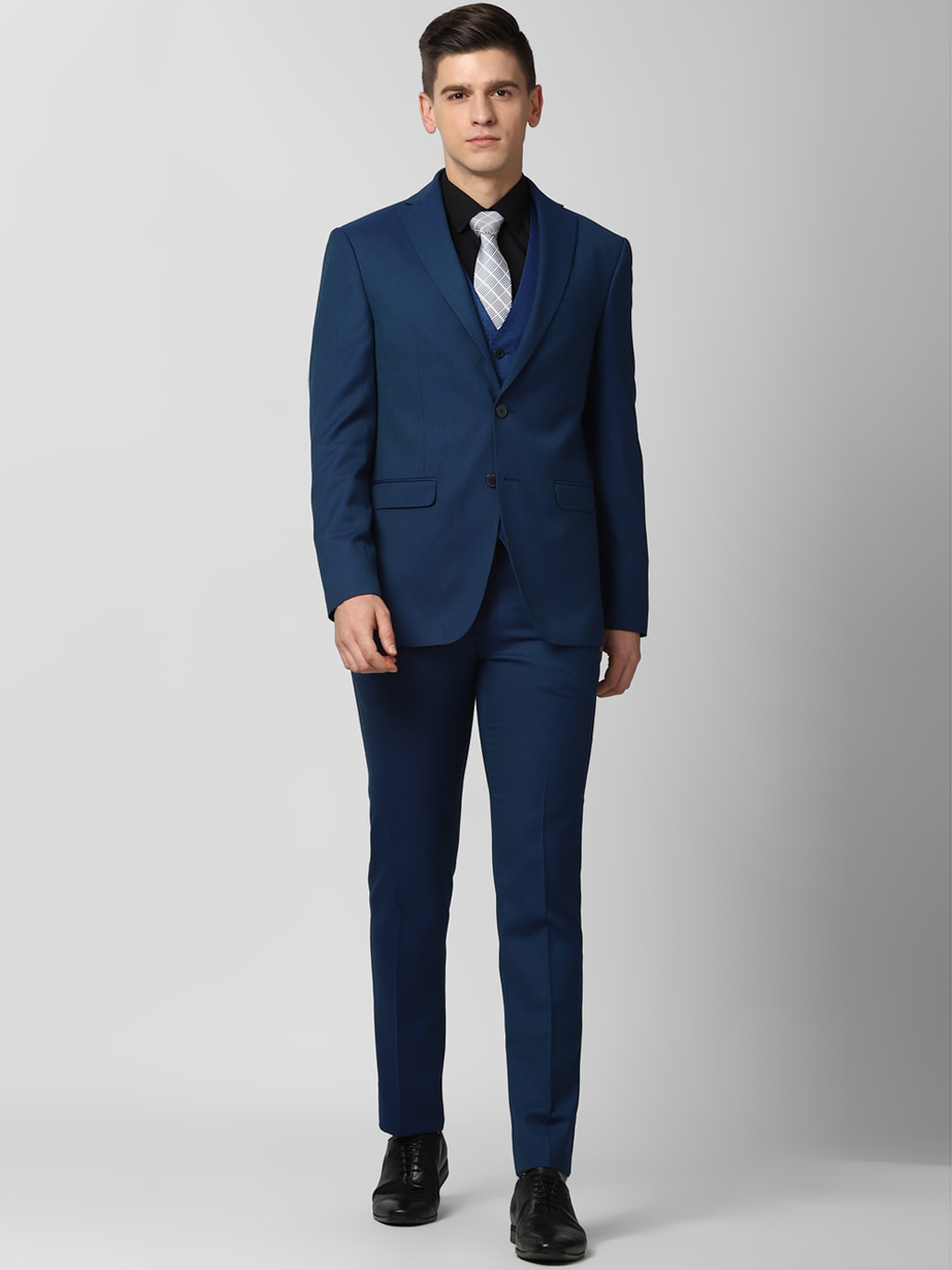 Peter England Elite Men Navy Blue Solid Single-Breasted SLim-Fit Three-Piece Suit