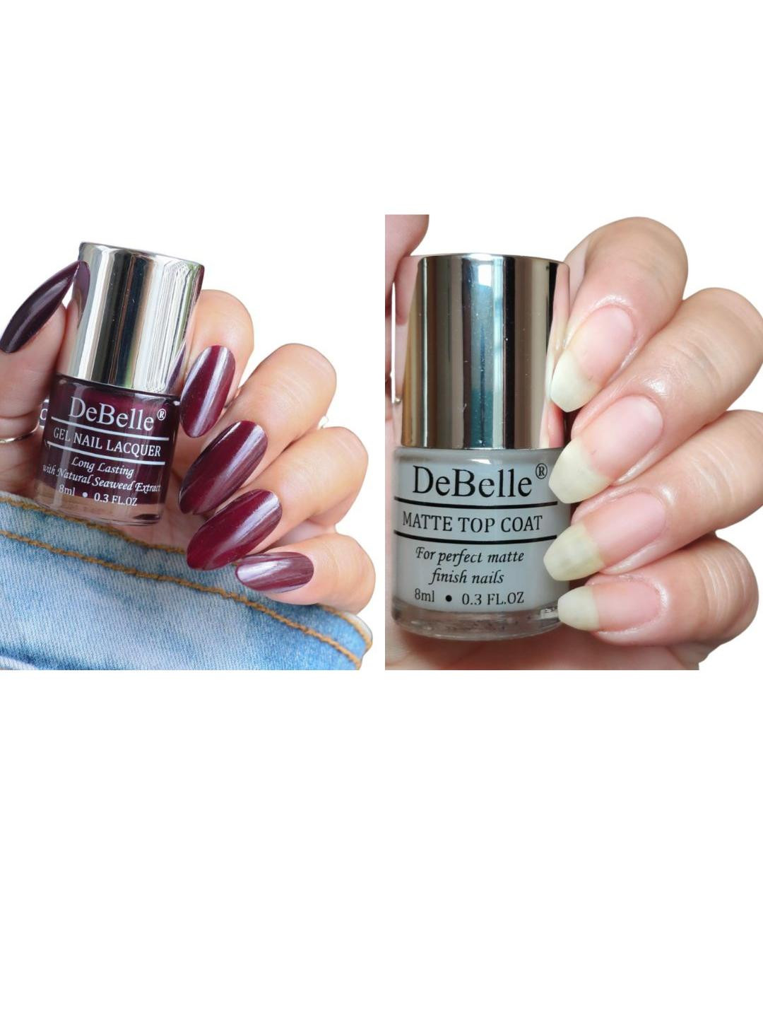 DeBelle Combo of 2 Gel Nail Polish - Glamorous Garnet & Matte Top Coat - 8ml Each