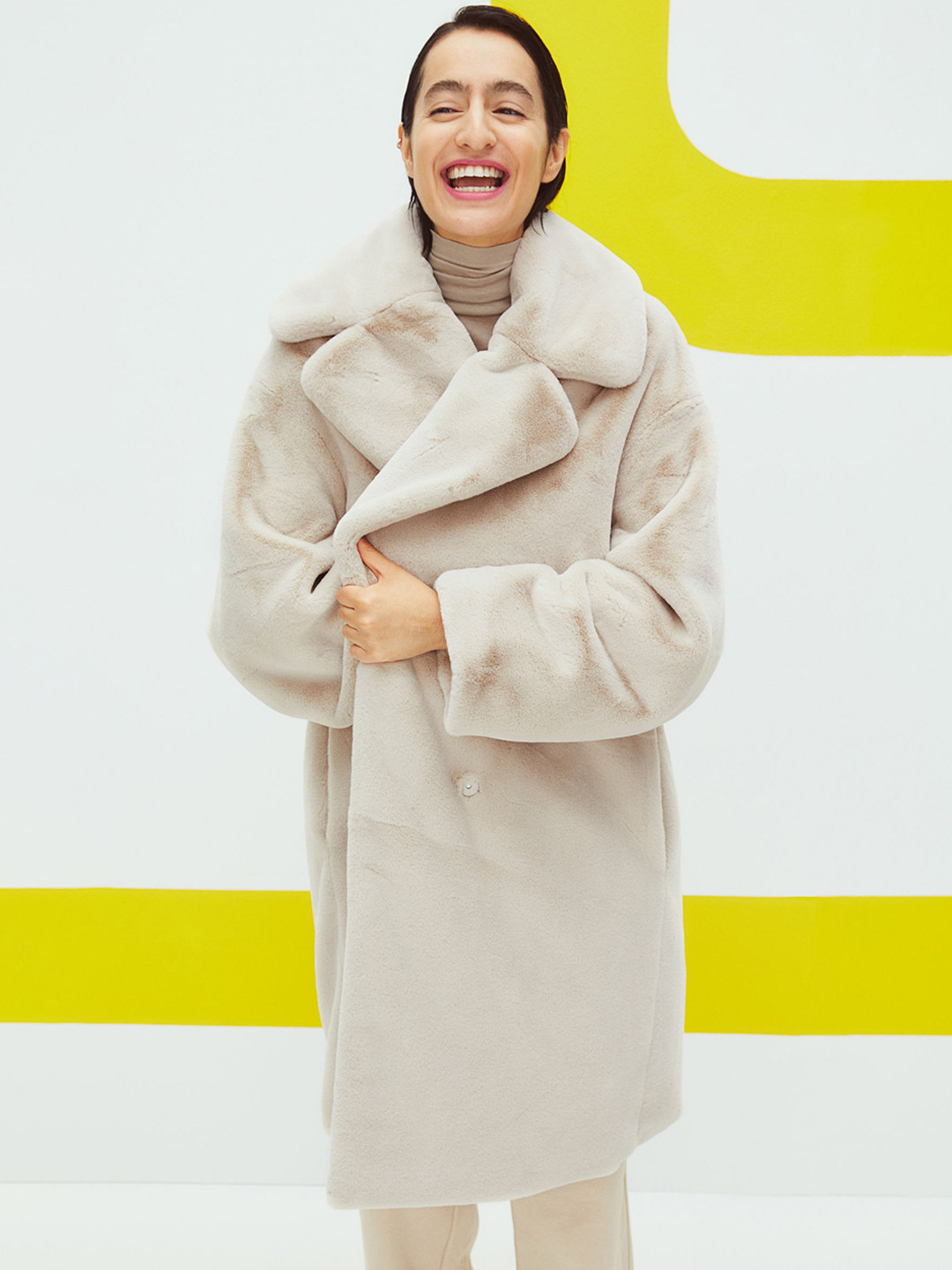 Outerwear Faux Fur Coat 2021 Buy H&M Women Grey Beige Solid Faux