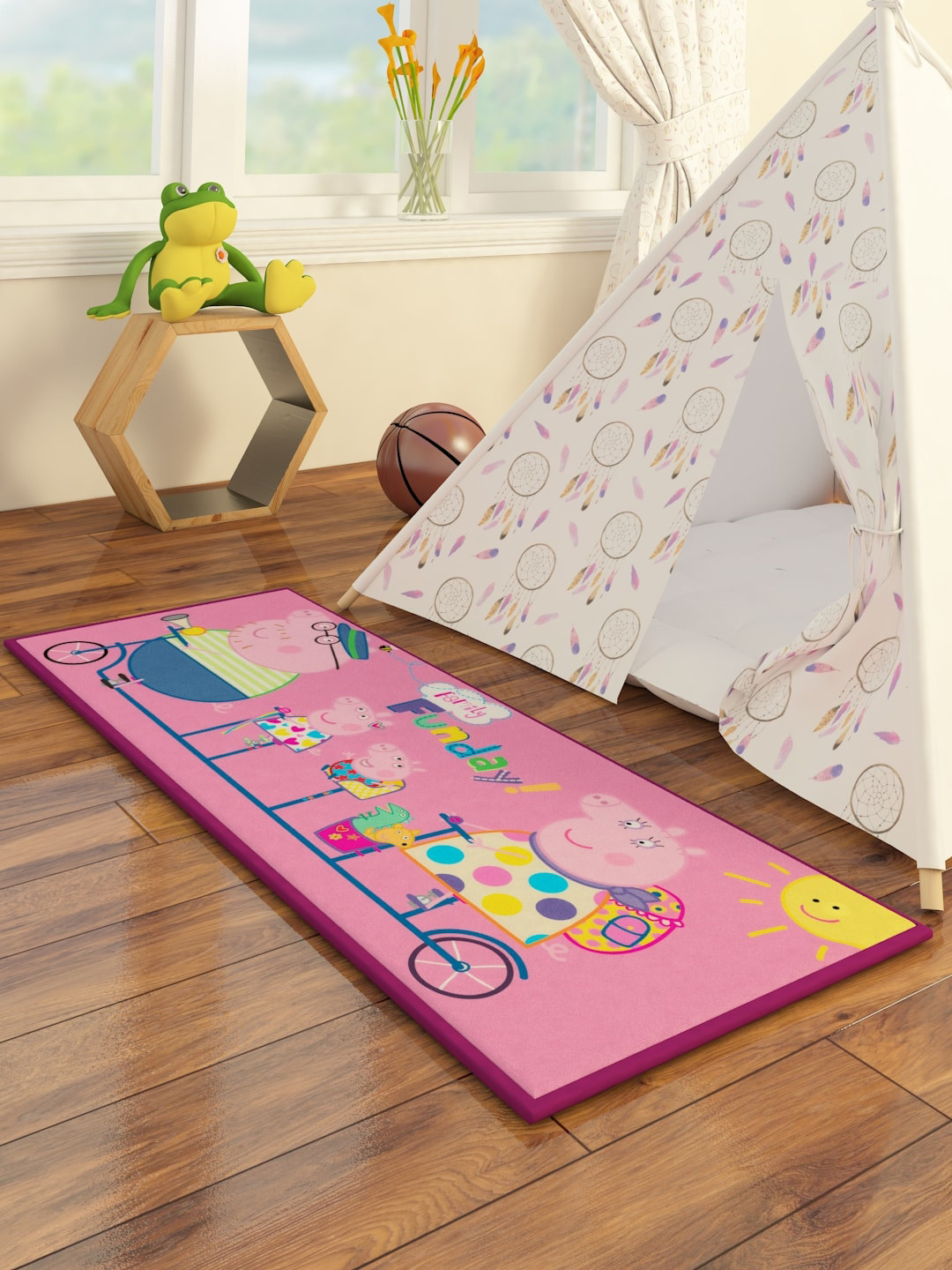 Athom Trendz Kids Pink & Yellow Cartoon Characters Printed Floor Runner