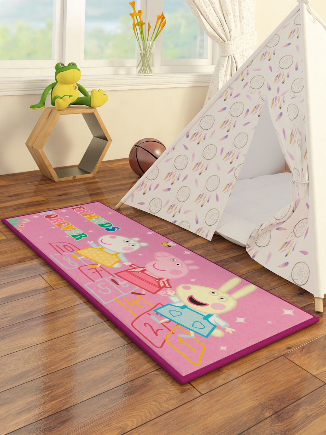 Athom Trendz Kids Pink & Yellow Peppa Pig Printed Floor Runner