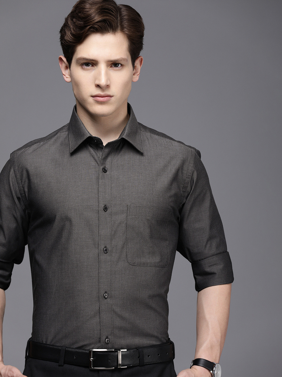 Raymond Men Grey Self Designed Slim Fit Formal Shirt