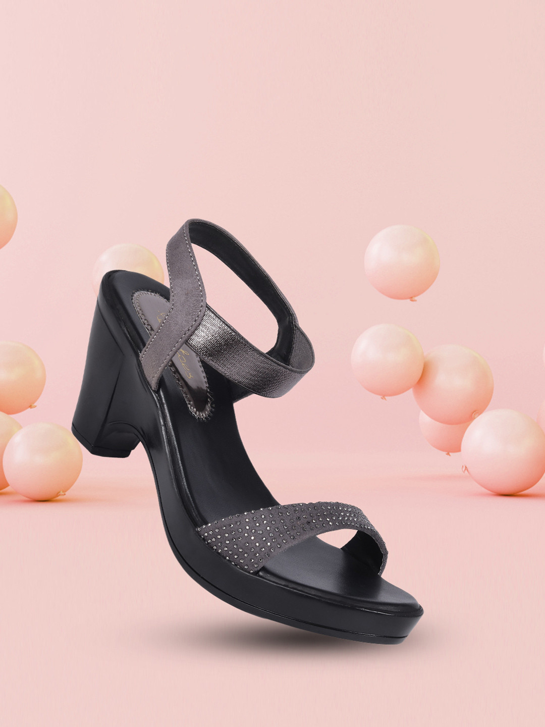 Picktoes Grey Striped PU Block Sandals with Bows