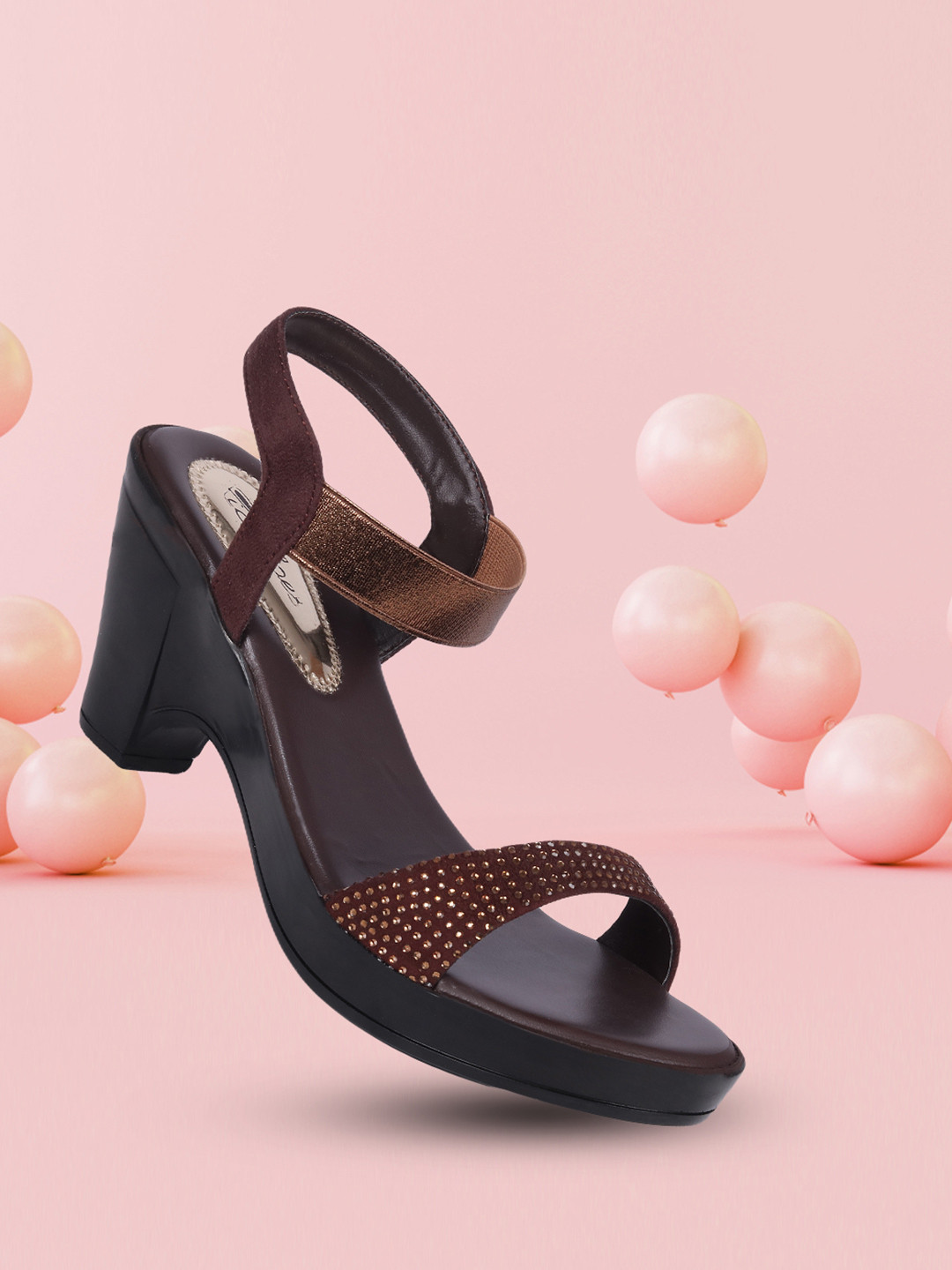 Picktoes Women Copper-Toned Embellished PU Block Heels