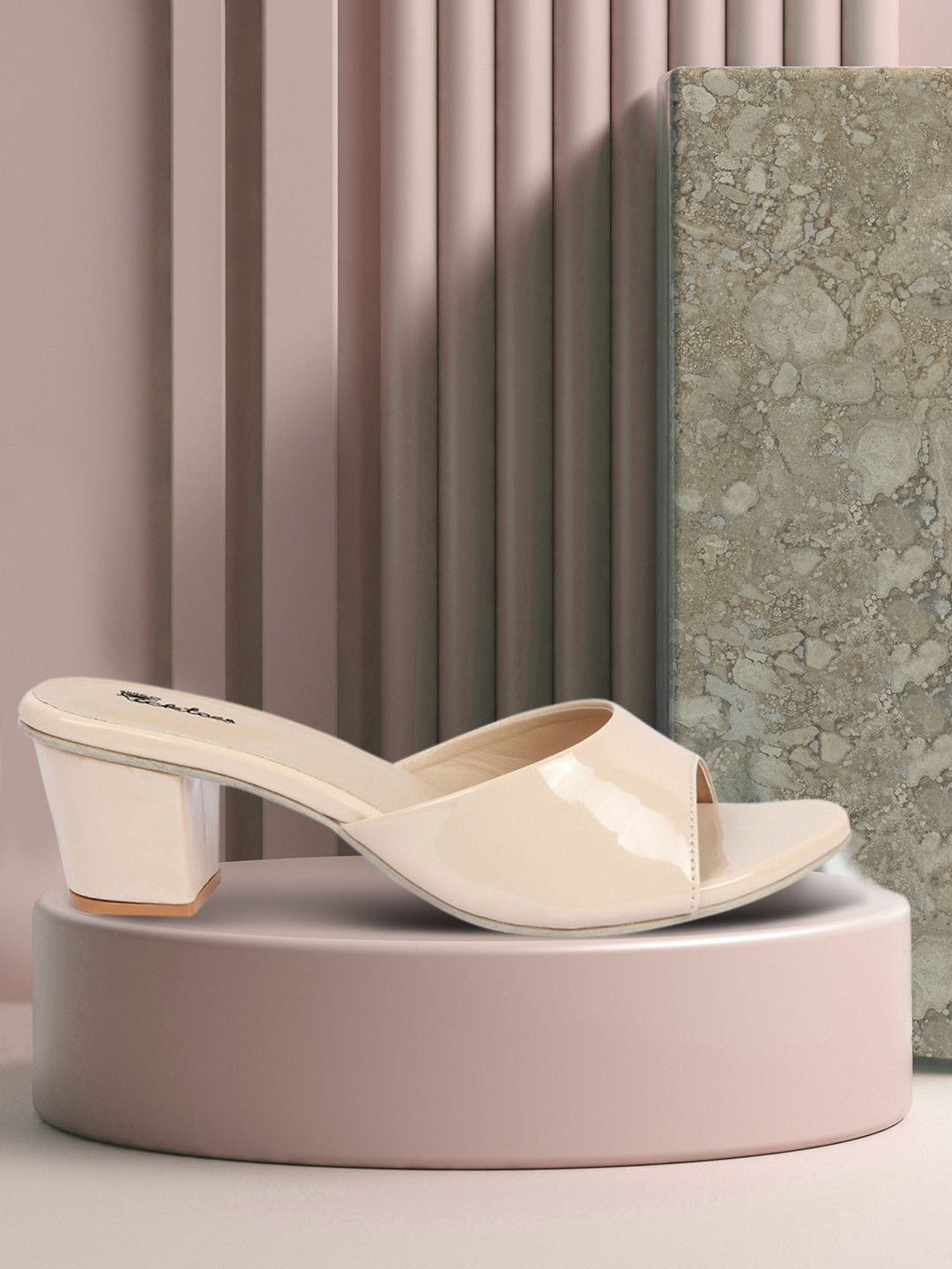 Picktoes Cream-Coloured Open-Toe Block Heels