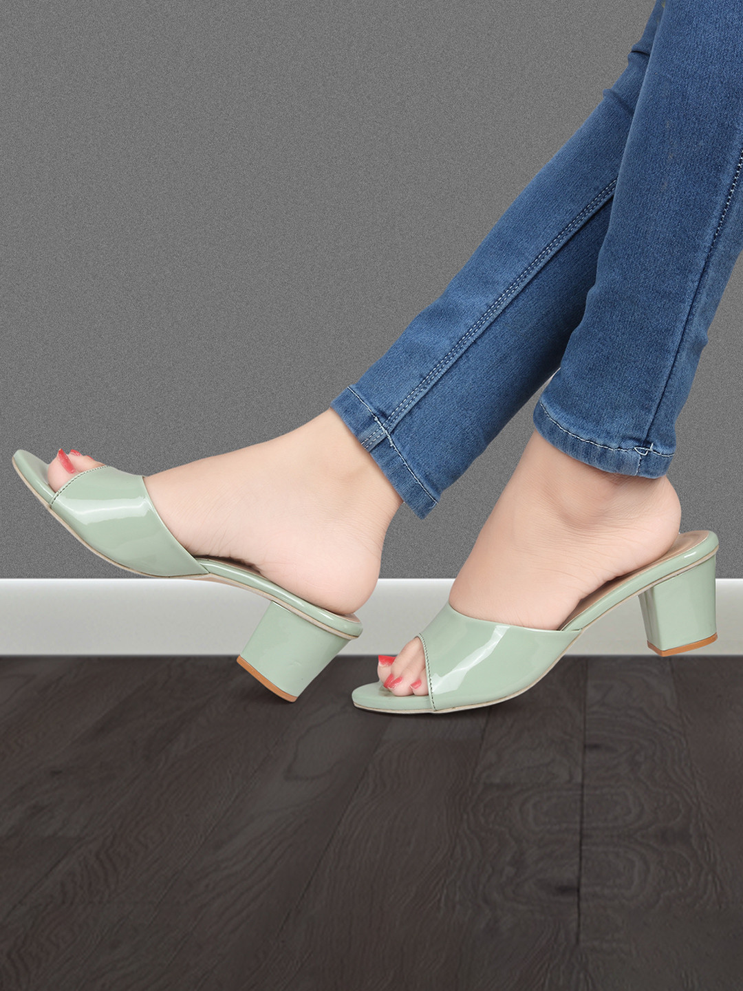 Picktoes Green Block Peep Toes