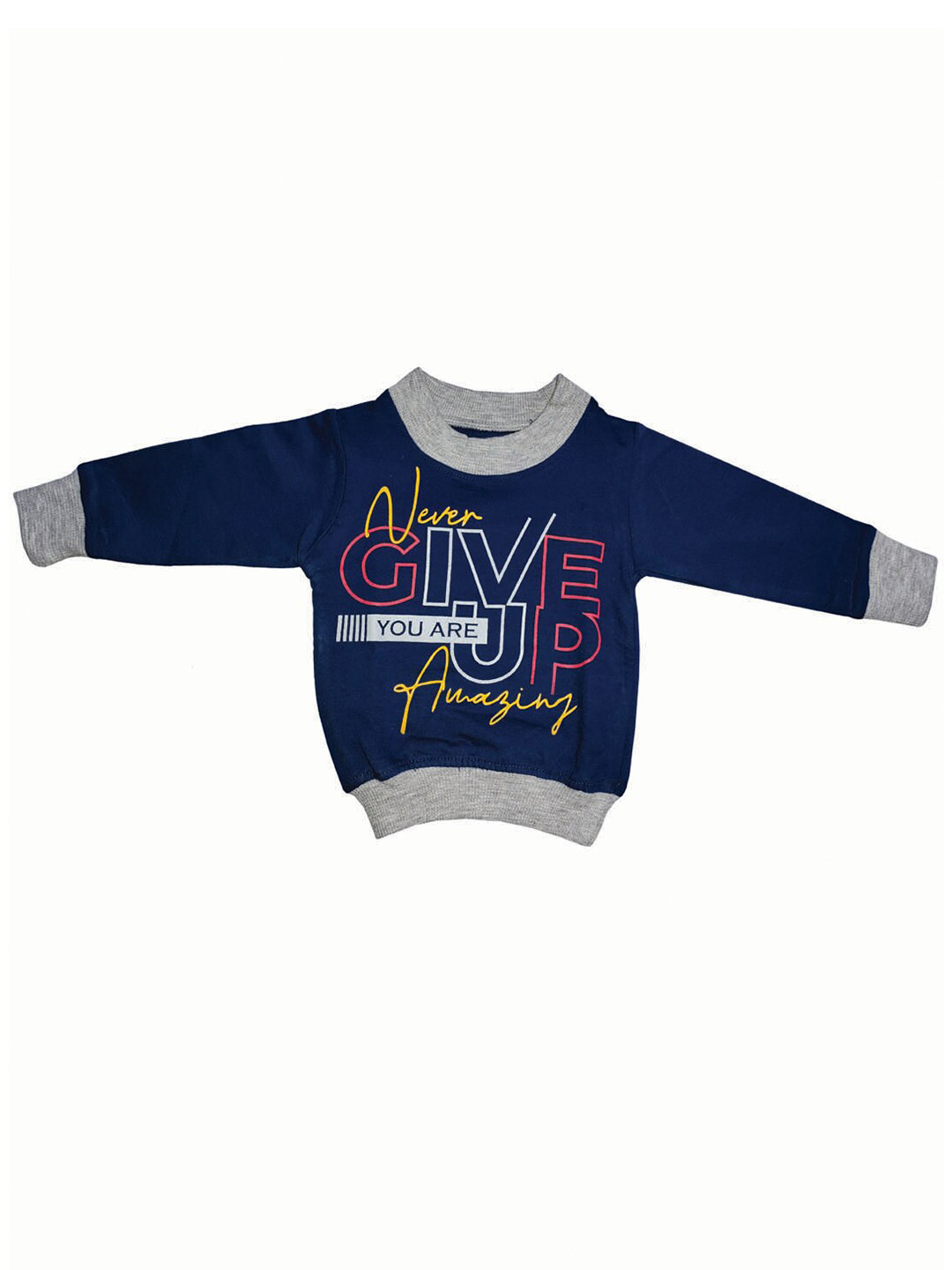 Zoom Minimondo Kids Navy Blue & Pink Typography Printed Cotton Sweatshirt