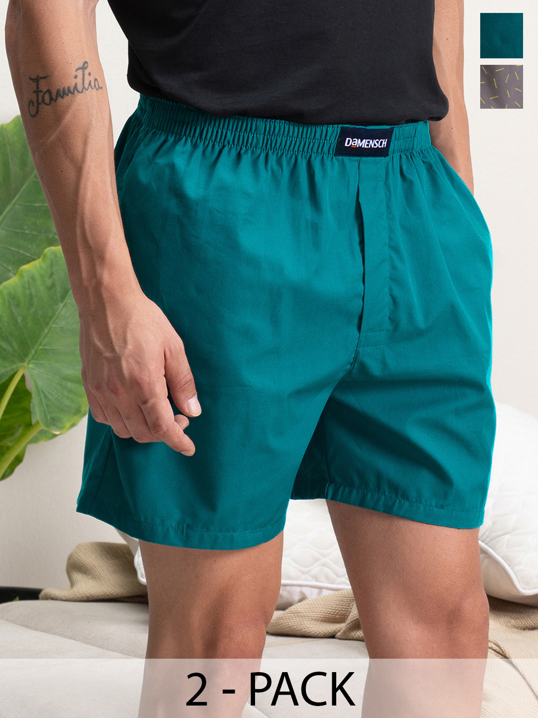 DAMENSCH Men Breeze Pack of 2 Assorted Ultra-Light Cotton Boxer Shorts DAM-LBX-ABG-HB