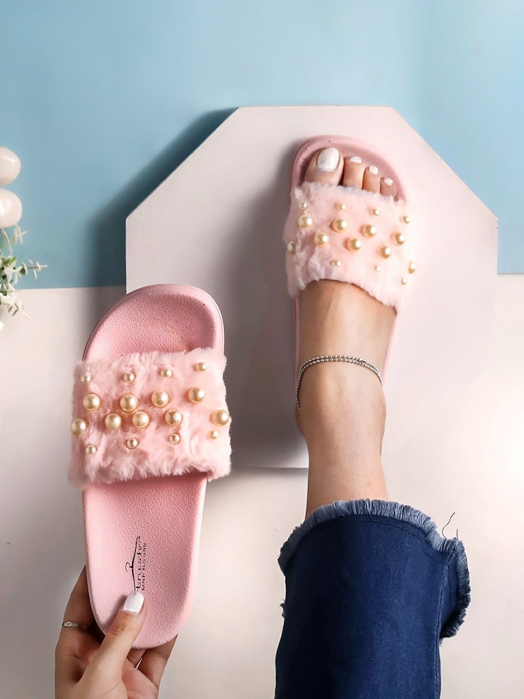 Brauch Women Pink Embellished Room Slippers