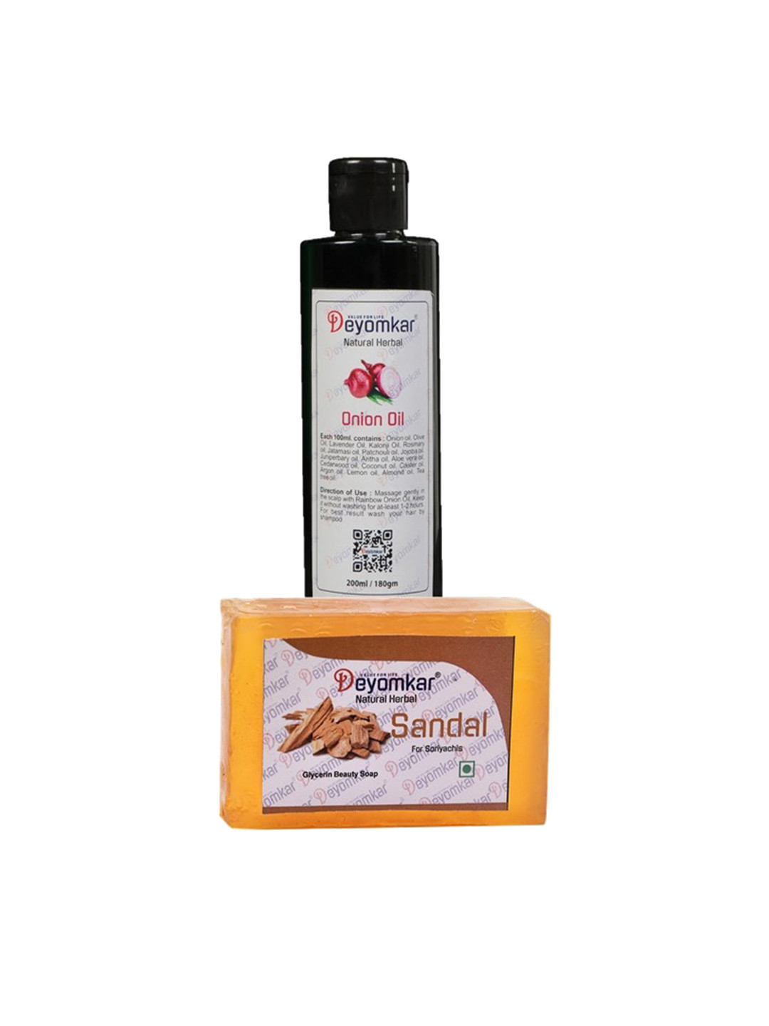 Deyomkar Set of Herbal Onion Oil & Sandal Wood Soap