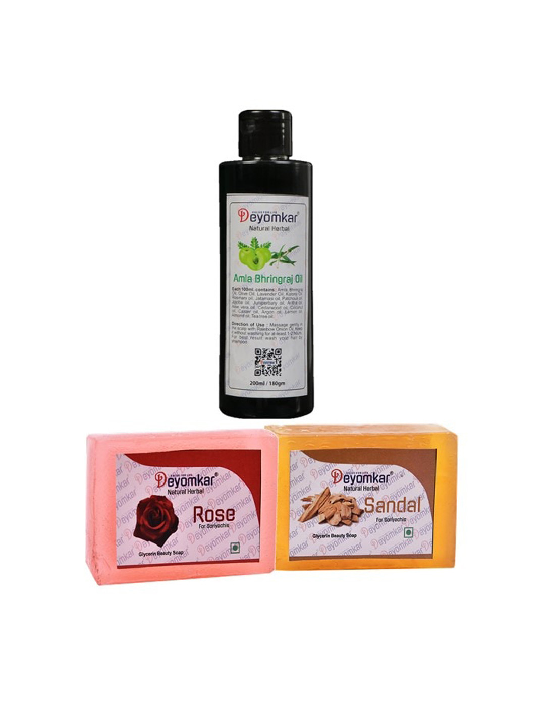 Deyomkar 3 Pcs Herbal Amla Brinjraj Oil with Sandalwood & Rose Soap