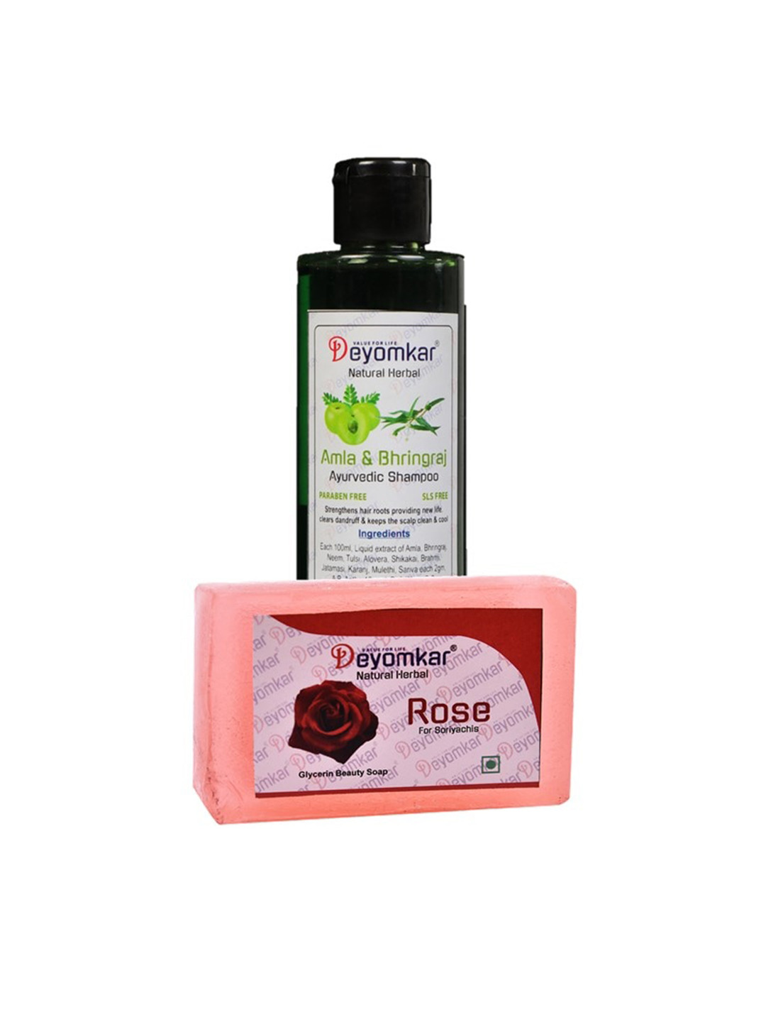 Deyomkar Set of Herbal Amla Brinjraj Shampoo & Rose Soap