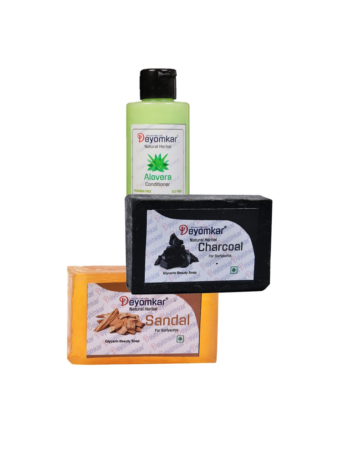 Deyomkar Herbal Alovera Conditioner with Sandal Wood Soap & Charcoal Soap