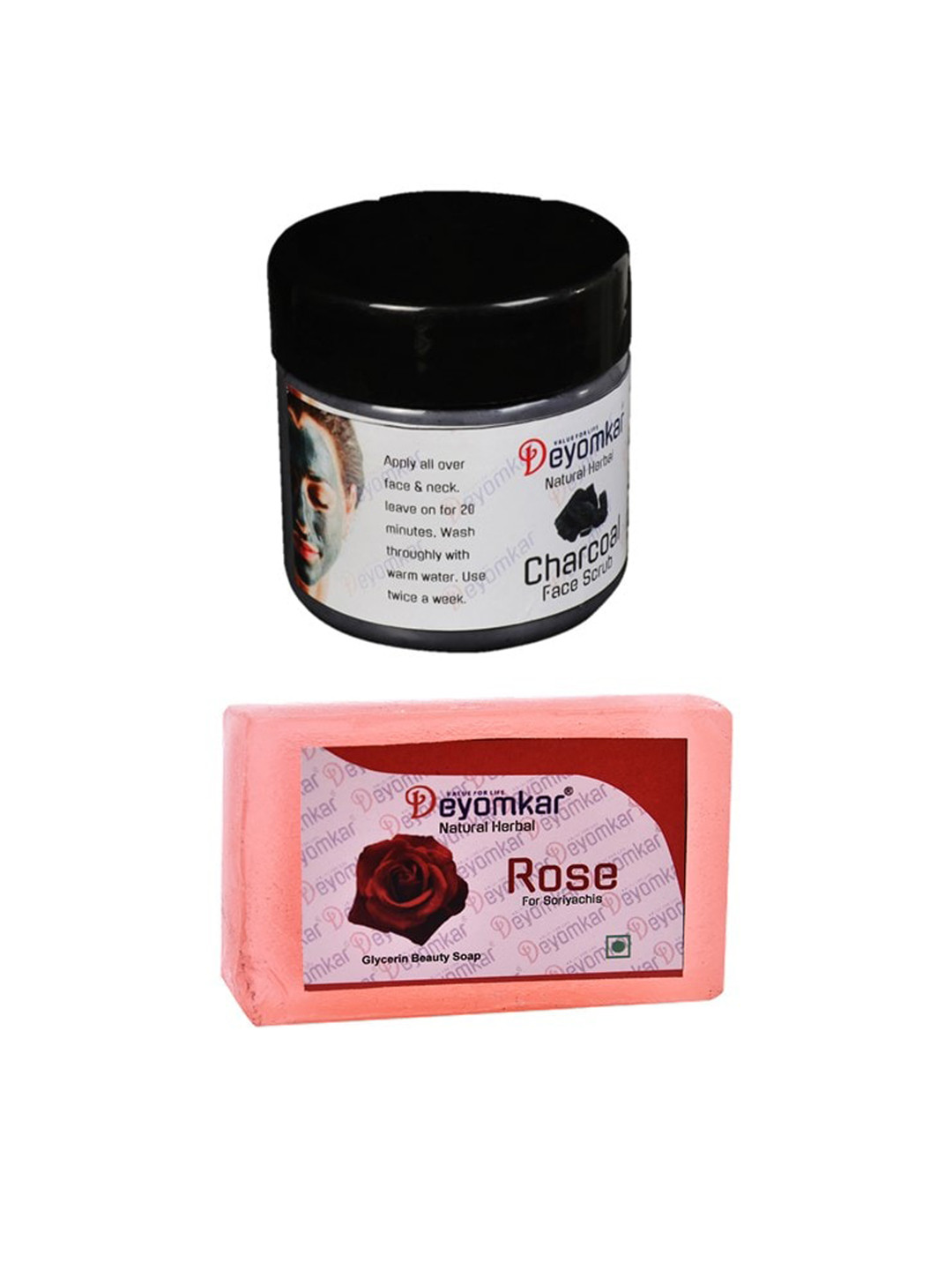 Deyomkar Set of Herbal Charcoal Scrub & Rose Soap