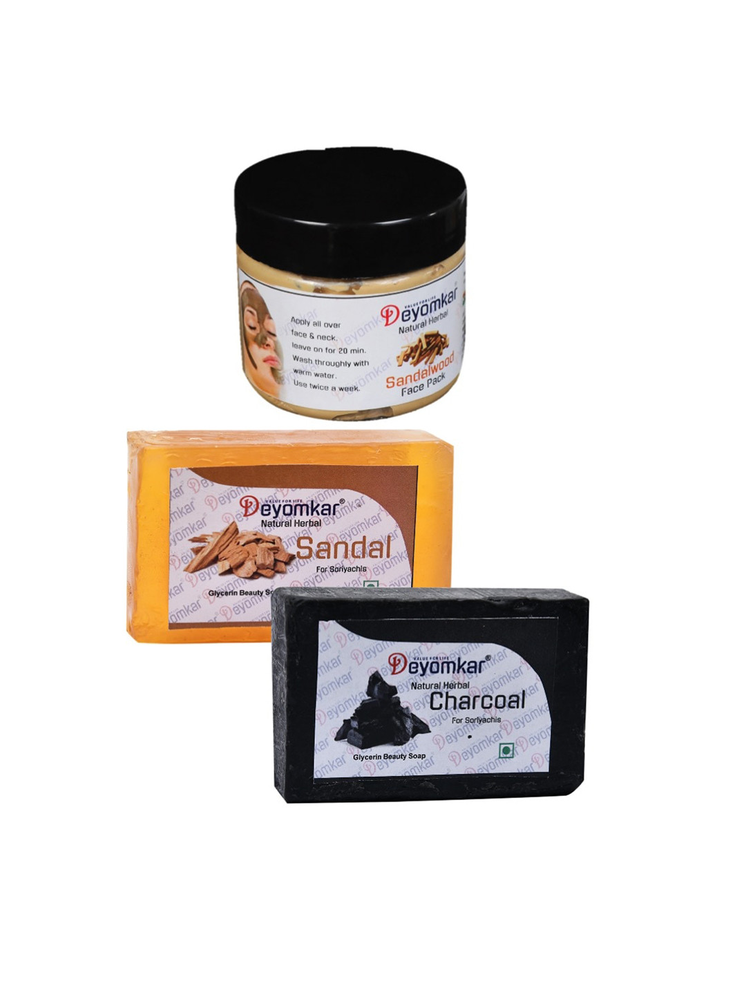 Deyomkar Herbal Sandalwood Face Pack with Sandalwood Soap And Charcoal Soap Combo