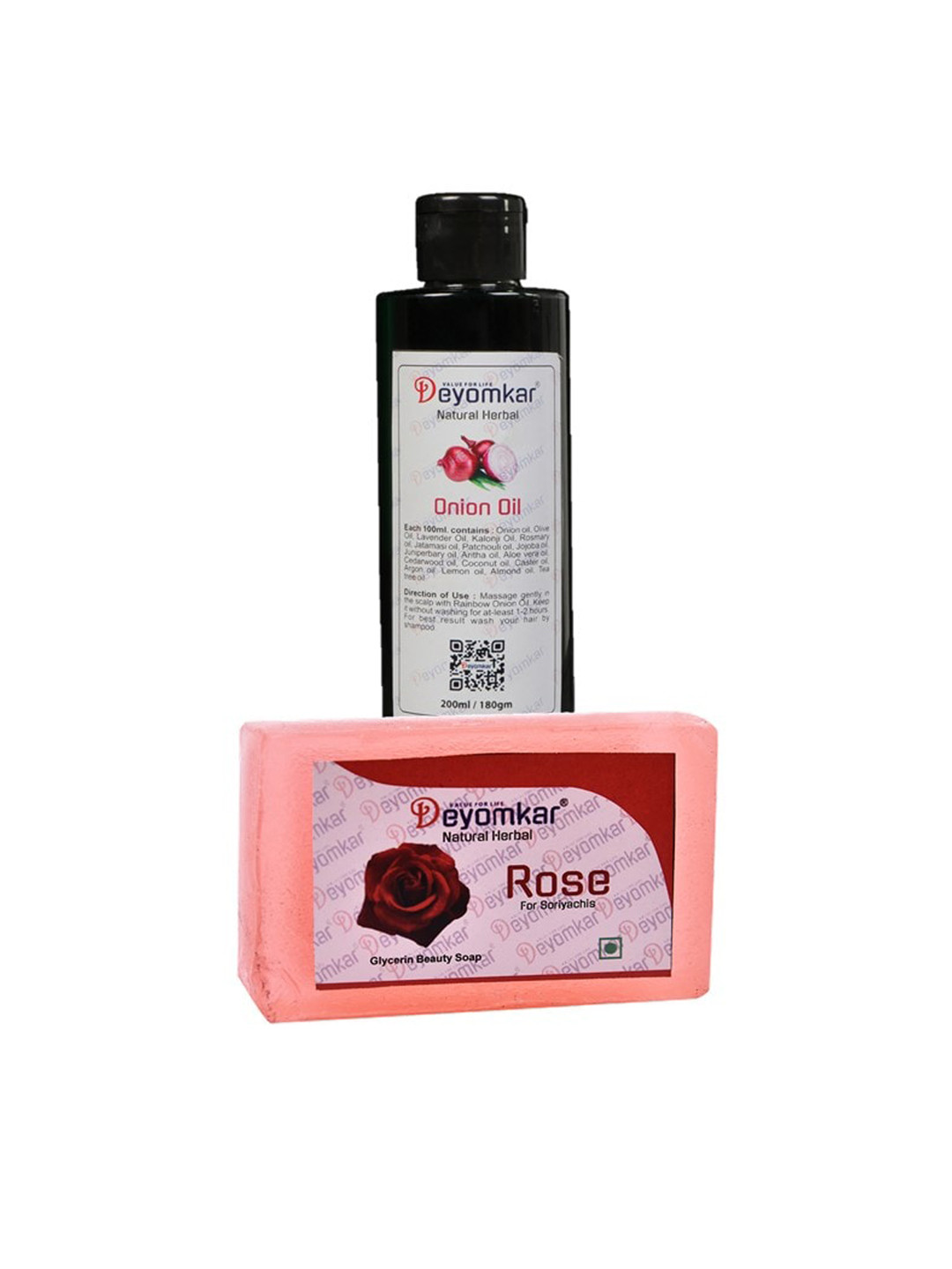 Deyomkar Set of Herbal Onion Oil & Rose Soap