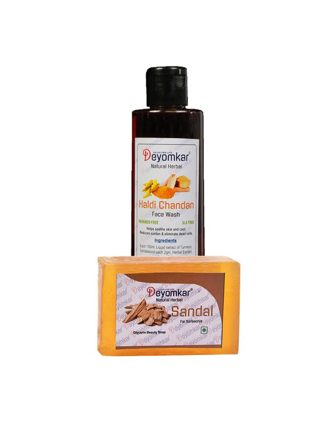 Deyomkar Set of Herbal Haldi Chandan Face Wash & SandalWood Soap