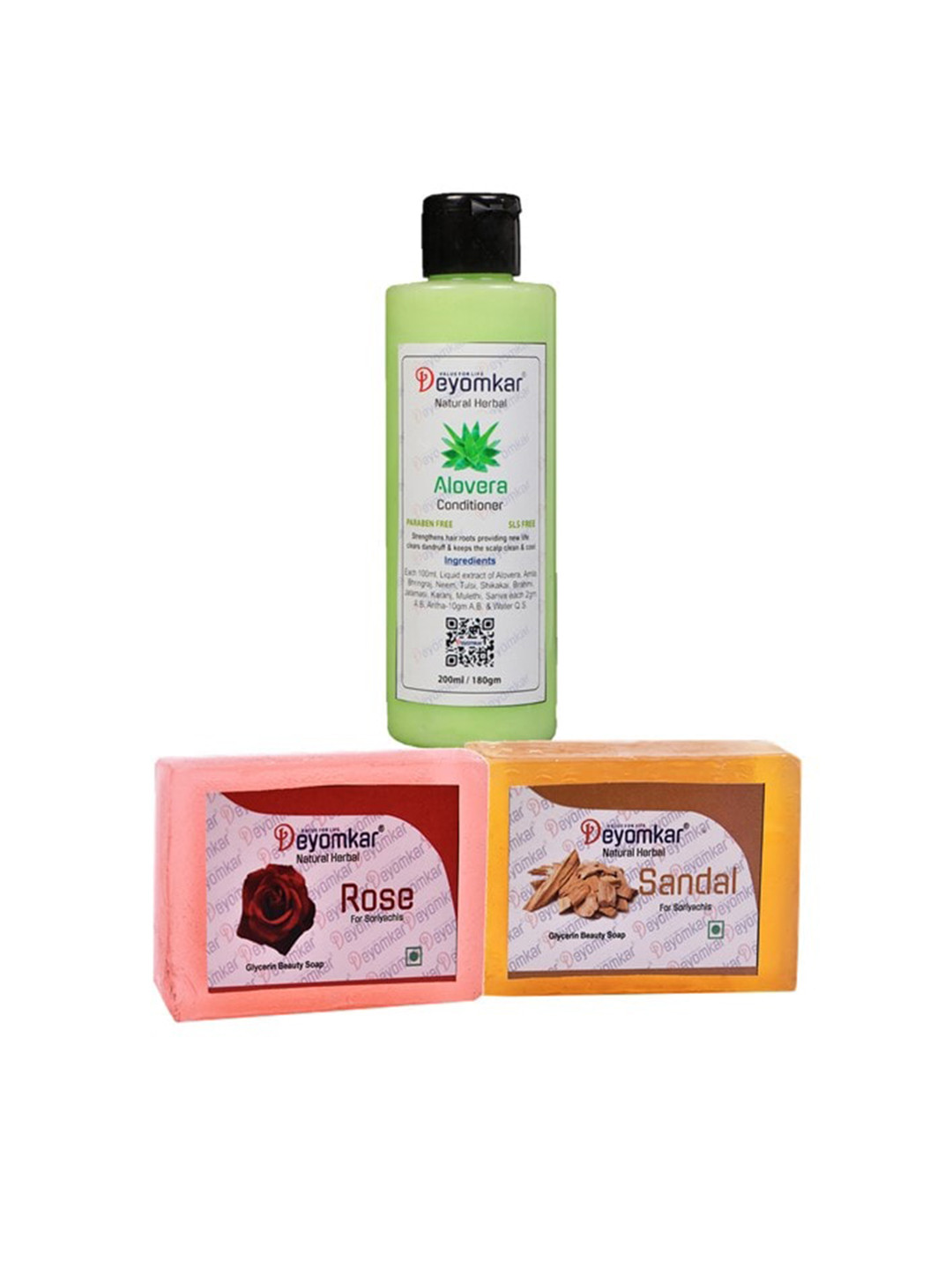 Deyomkar 3 Pcs Herbal Alovera Conditioner with Sandalwood & Rose Soap