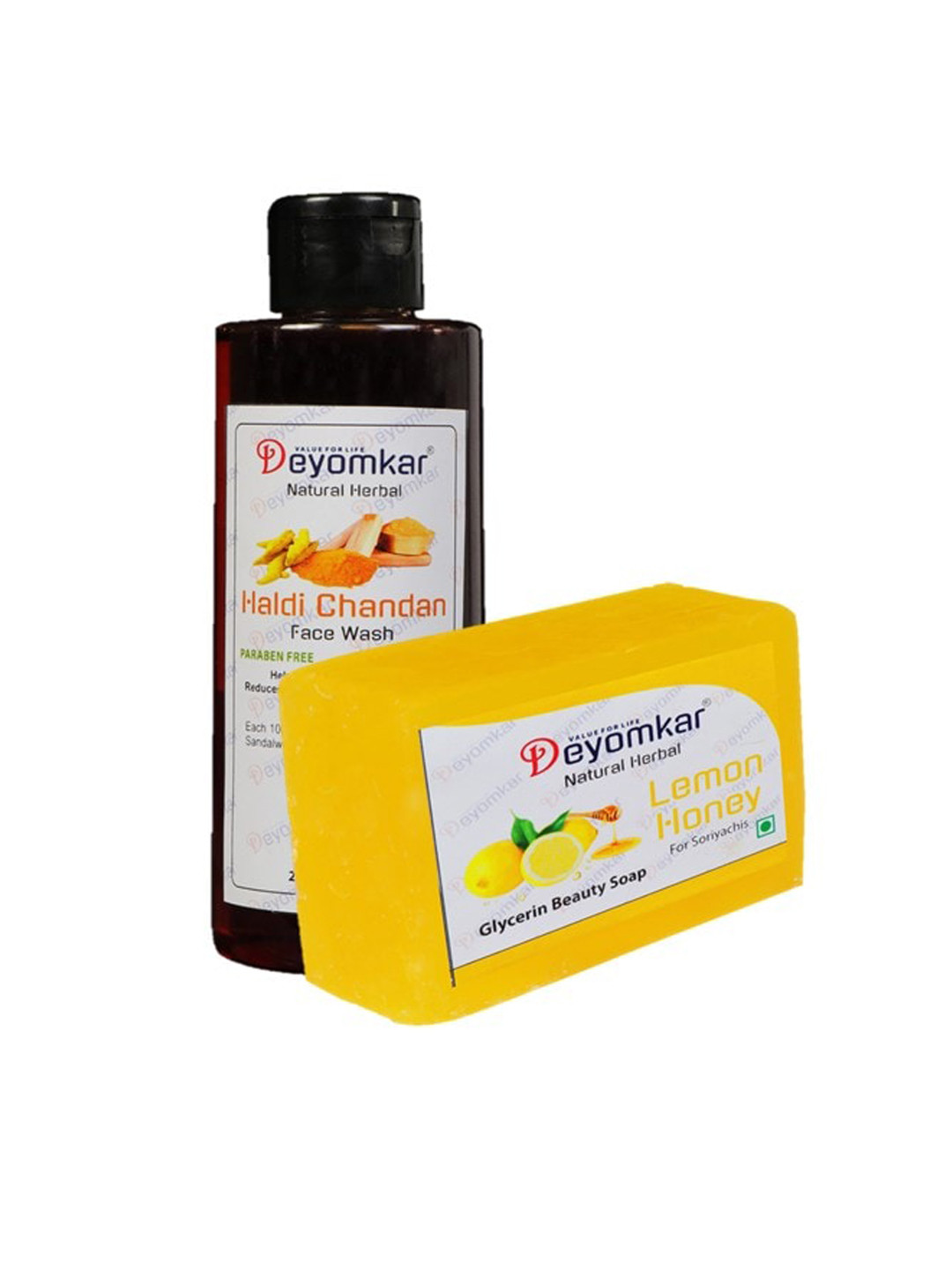 Deyomkar 2 Pcs Herbal Haldi Chandan Face Wash with Lemon Honey Soap