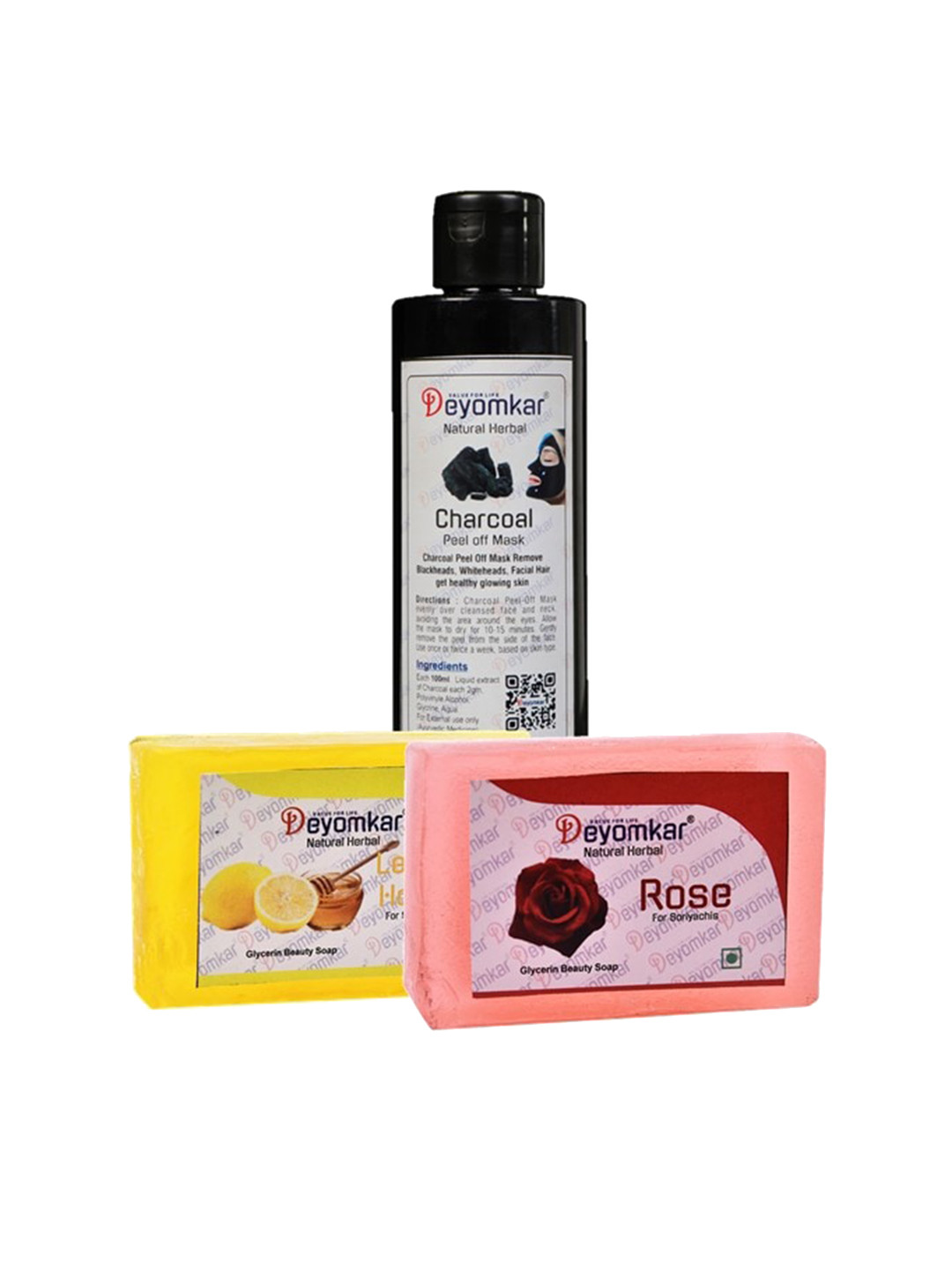 Deyomkar Set of 2 Herbal Charcoal Peel of Mask with and Rose Soap And Lemon Honey Soap