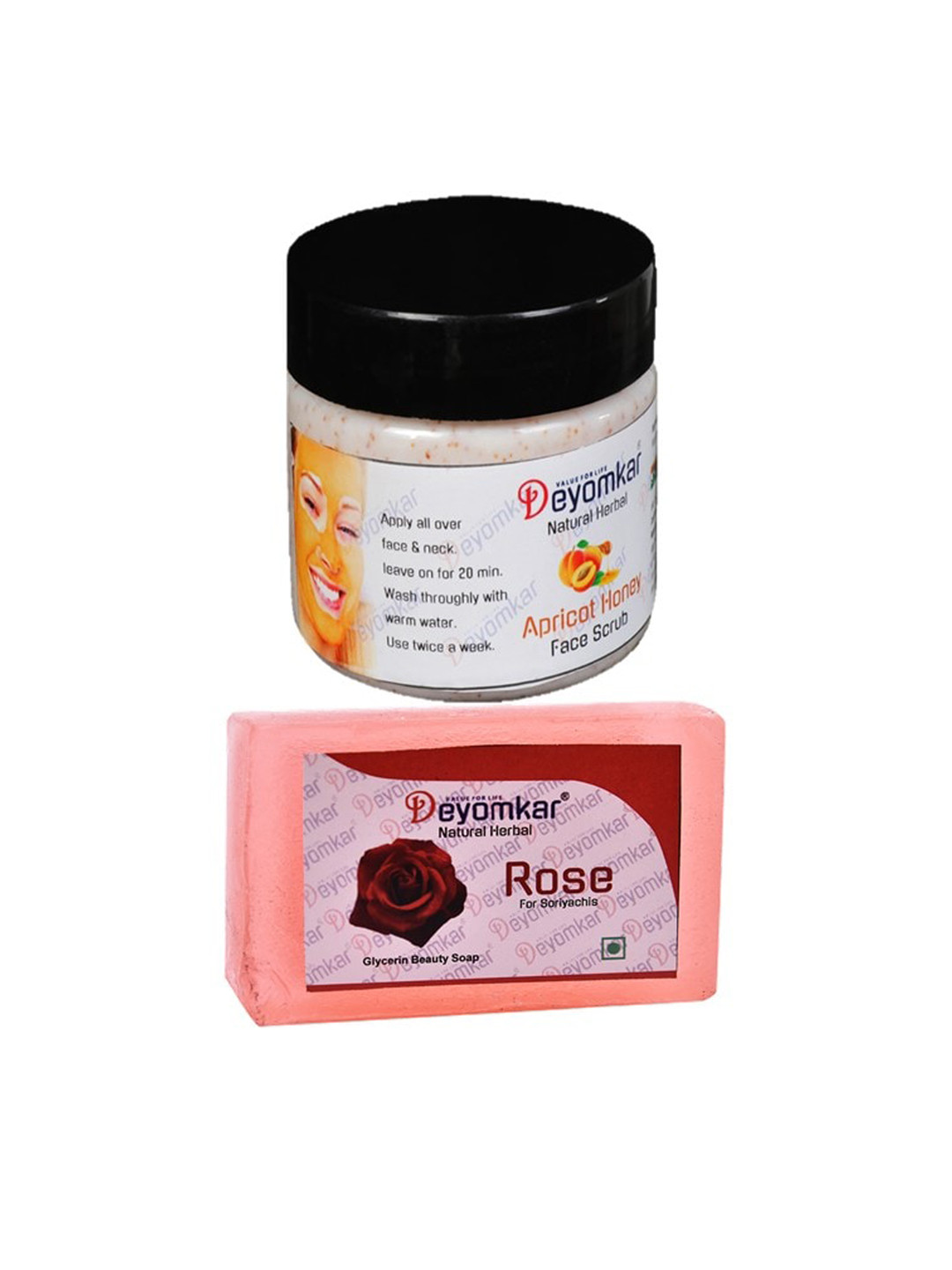 Deyomkar Herbal Apricot Honey Scrub with Rose Soap Combo