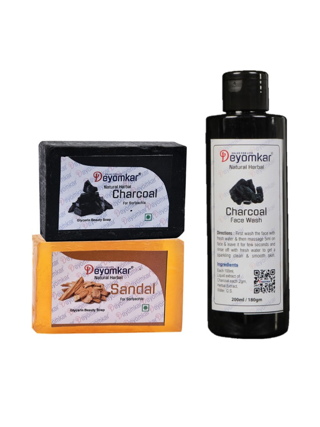 Deyomkar Herbal Charcoal Face Wash with Sandalwood Soap And Charcoal Soap Combo