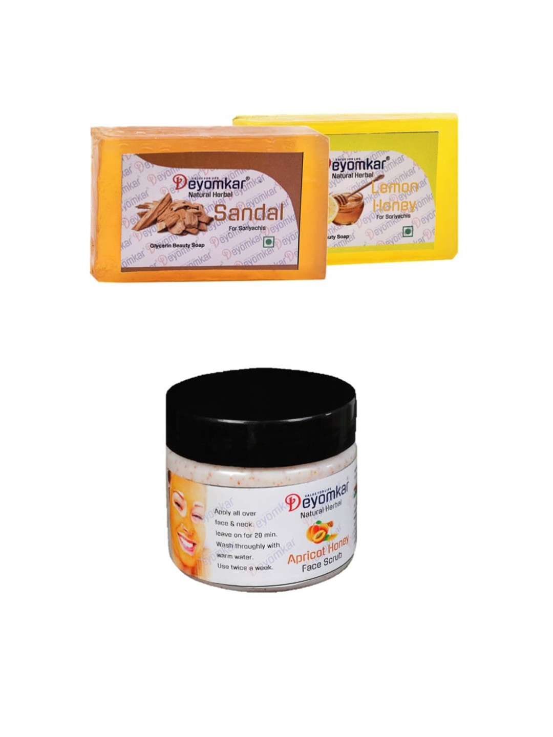 Deyomkar Herbal Apricot Honey Scrub with Sandal Wood & Lemon Honey Soaps