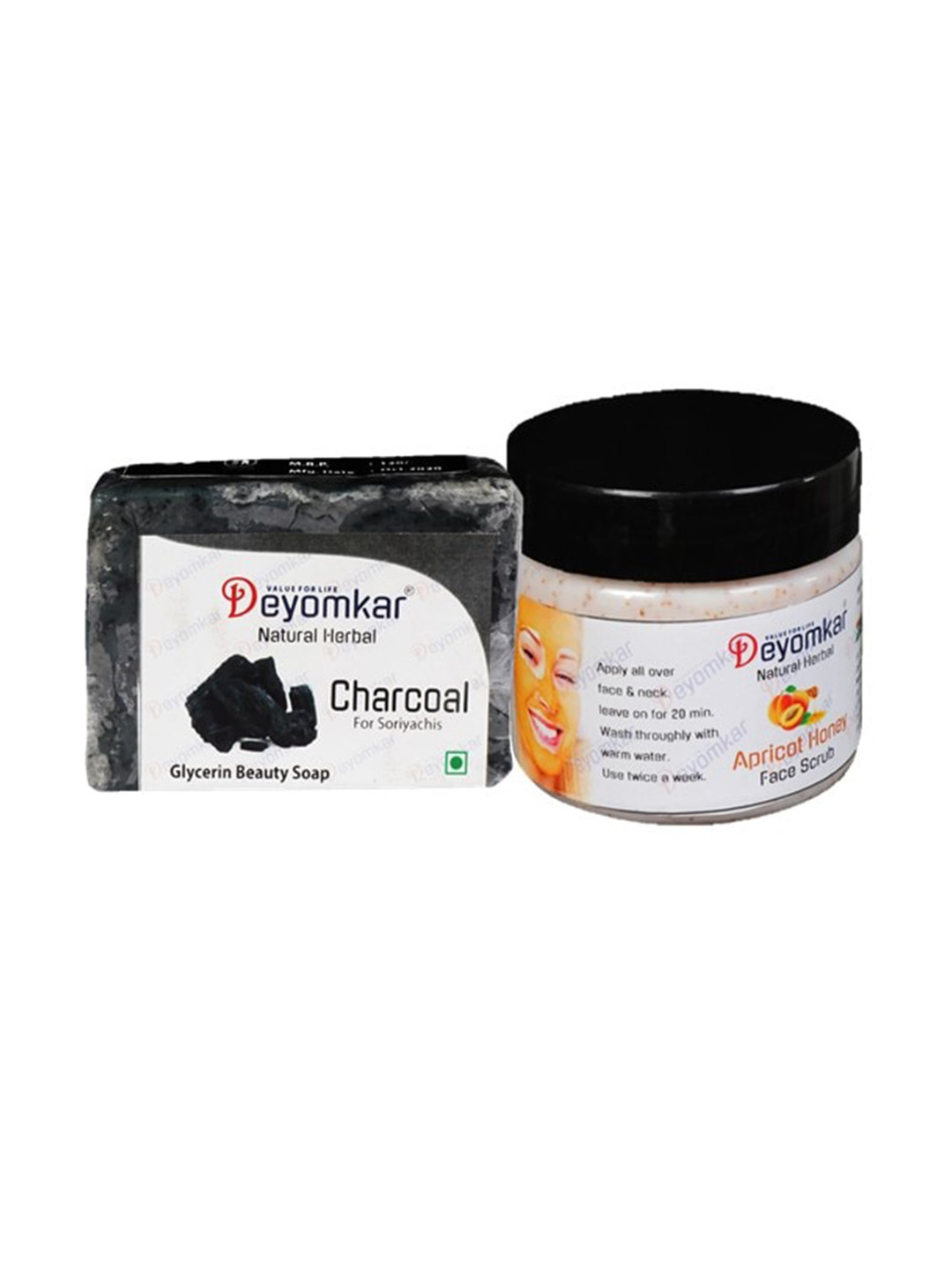 Deyomkar Herbal Apricot Honey Scrub & Charcoal Soap Combo