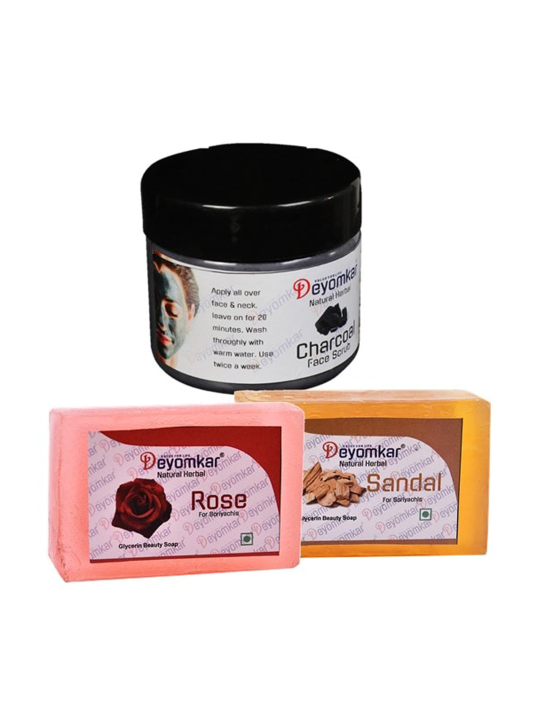 Deyomkar Herbal Charcoal Scrub with Sandalwood And Rose Soap Combo