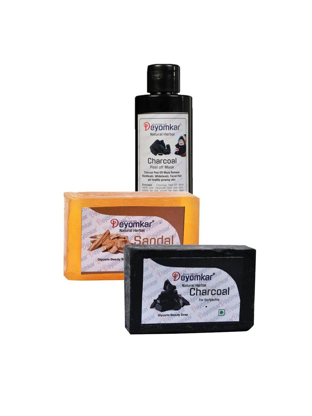 Deyomkar 3 Pcs Herbal Charcoal Peel Of Mask with Sandalwood & Charcoal Soap