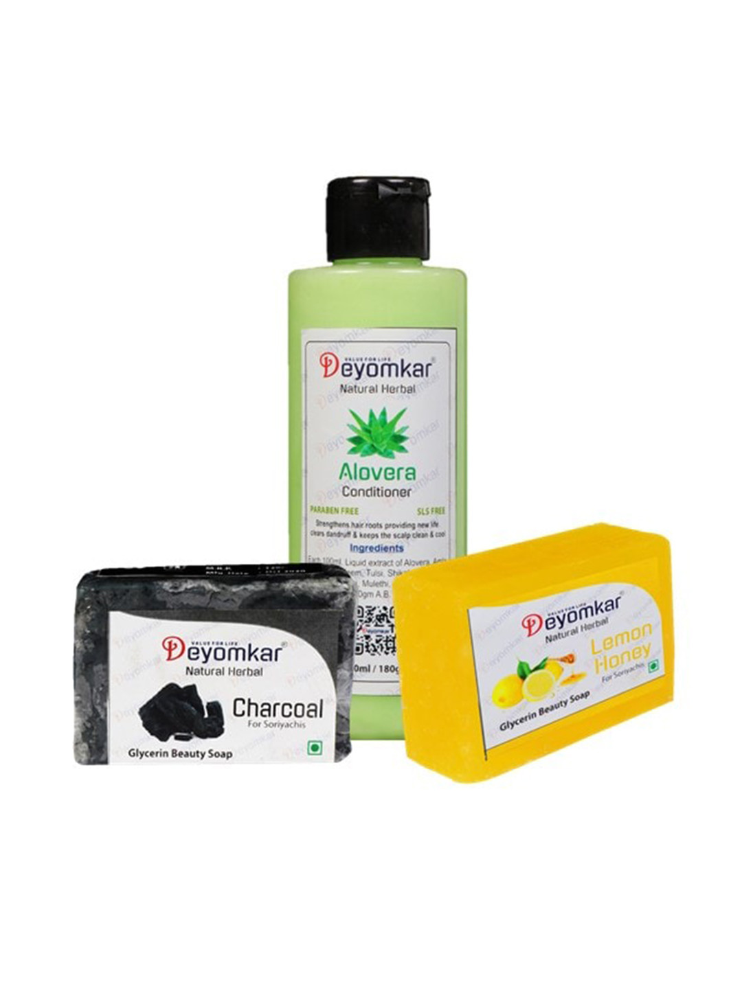 Deyomkar 3 Pcs Herbal Alovera Conditioner with Lemon Honey & Charcoal soap
