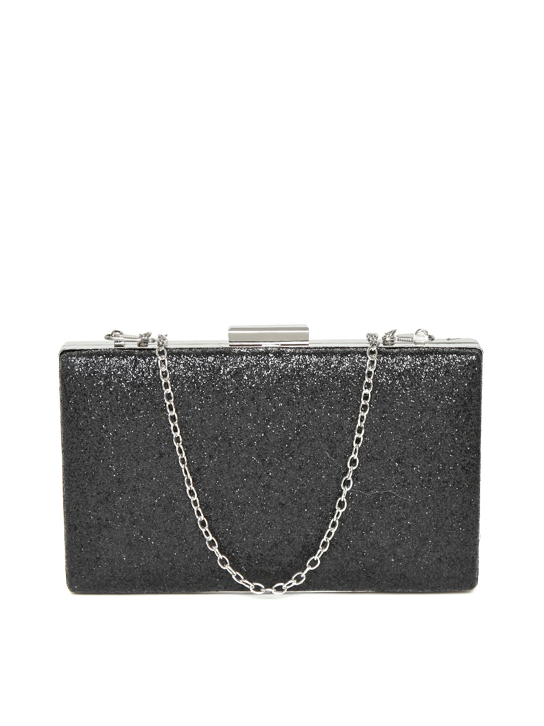 Lino Perros Black Shimmer Box Clutch with Chain Strap