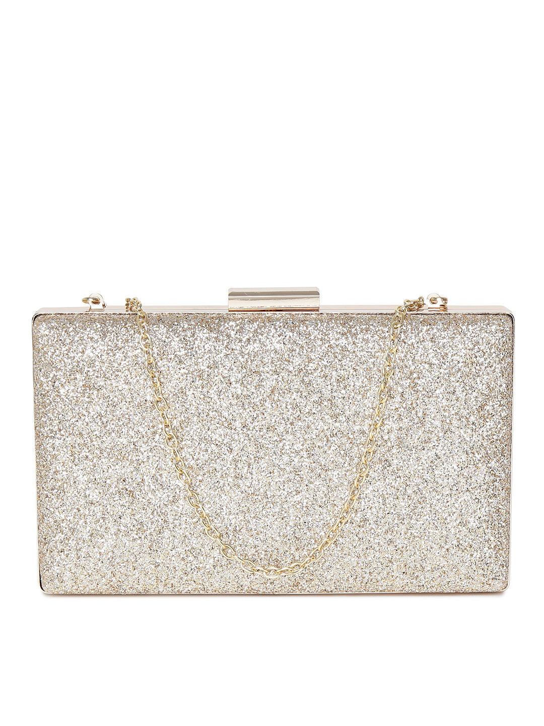 Lino Perros Gold-Toned Shimmer Box Clutch with Chain Strap