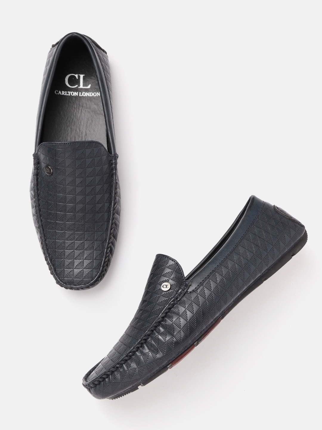 Carlton London Men Navy Blue Textured Driving Shoes