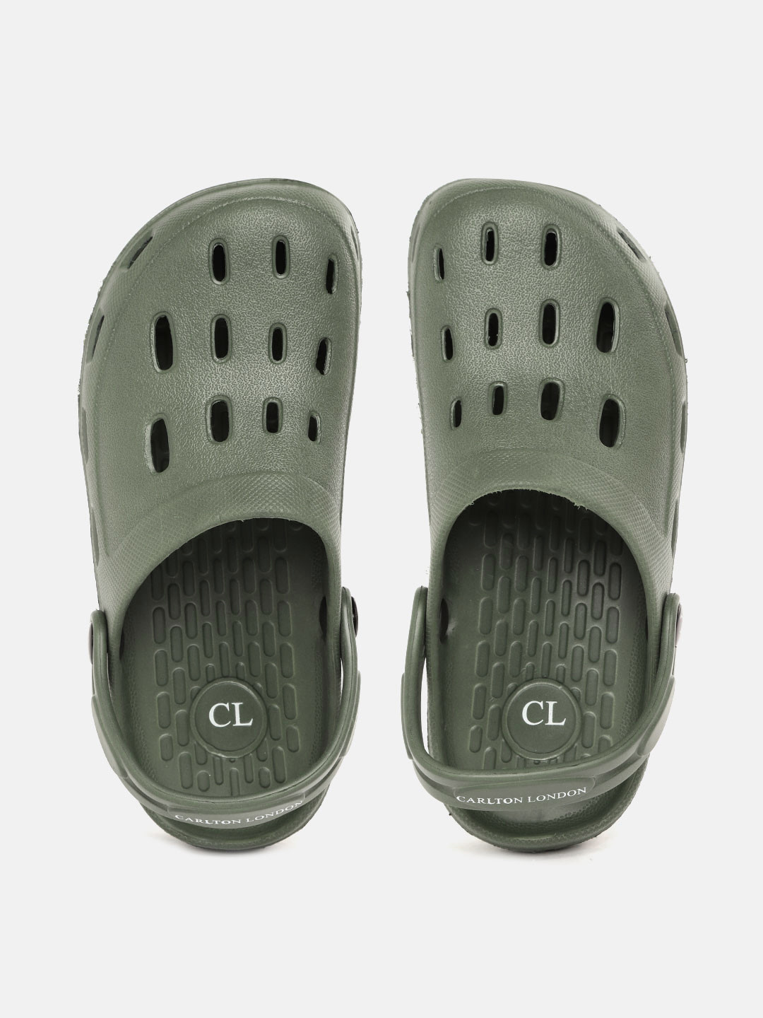 Carlton London Men Olive Green Solid Clogs with Cut-Outs