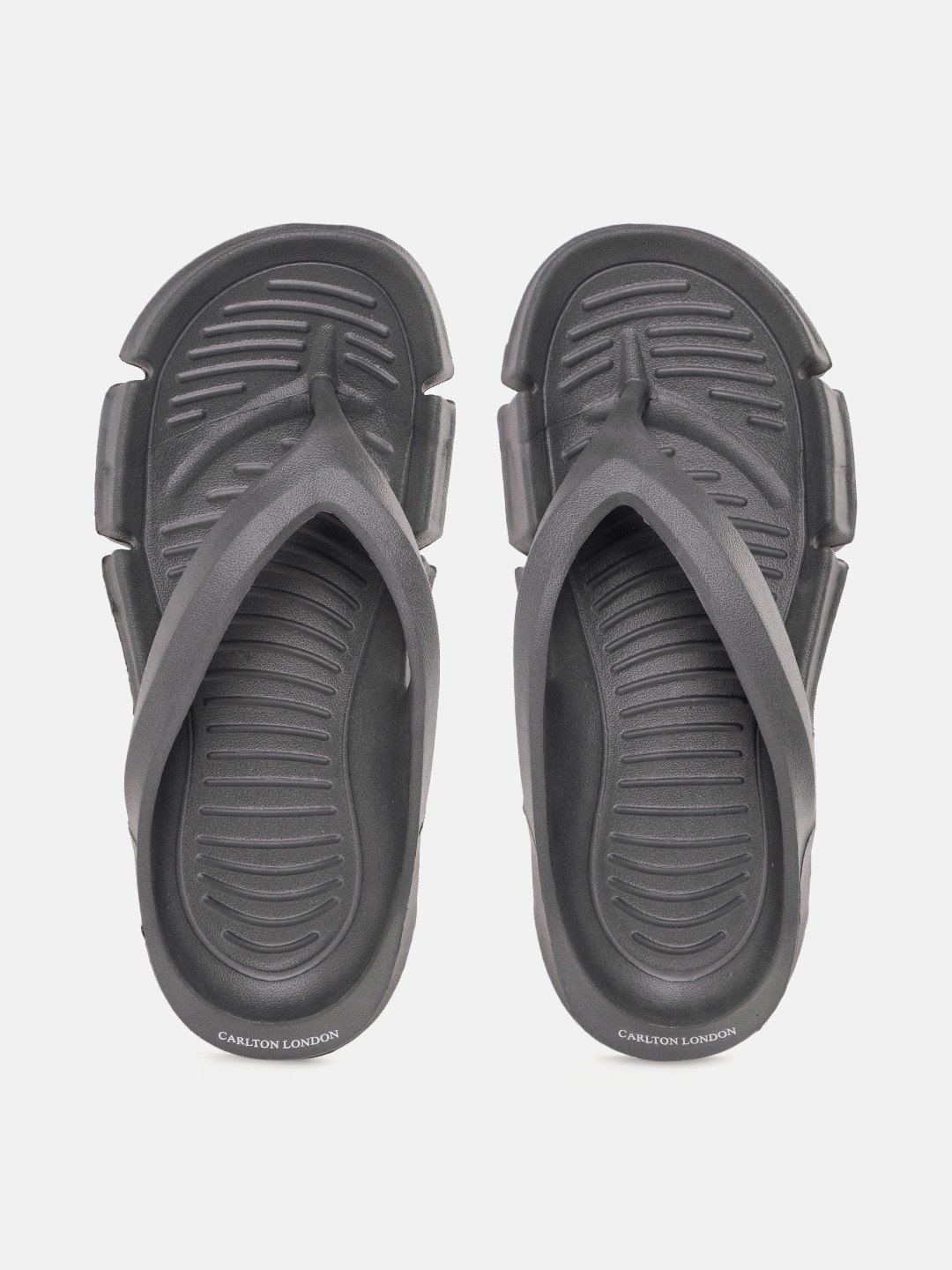 Carlton London Men Charcoal Grey Solid Thong Flip-Flops