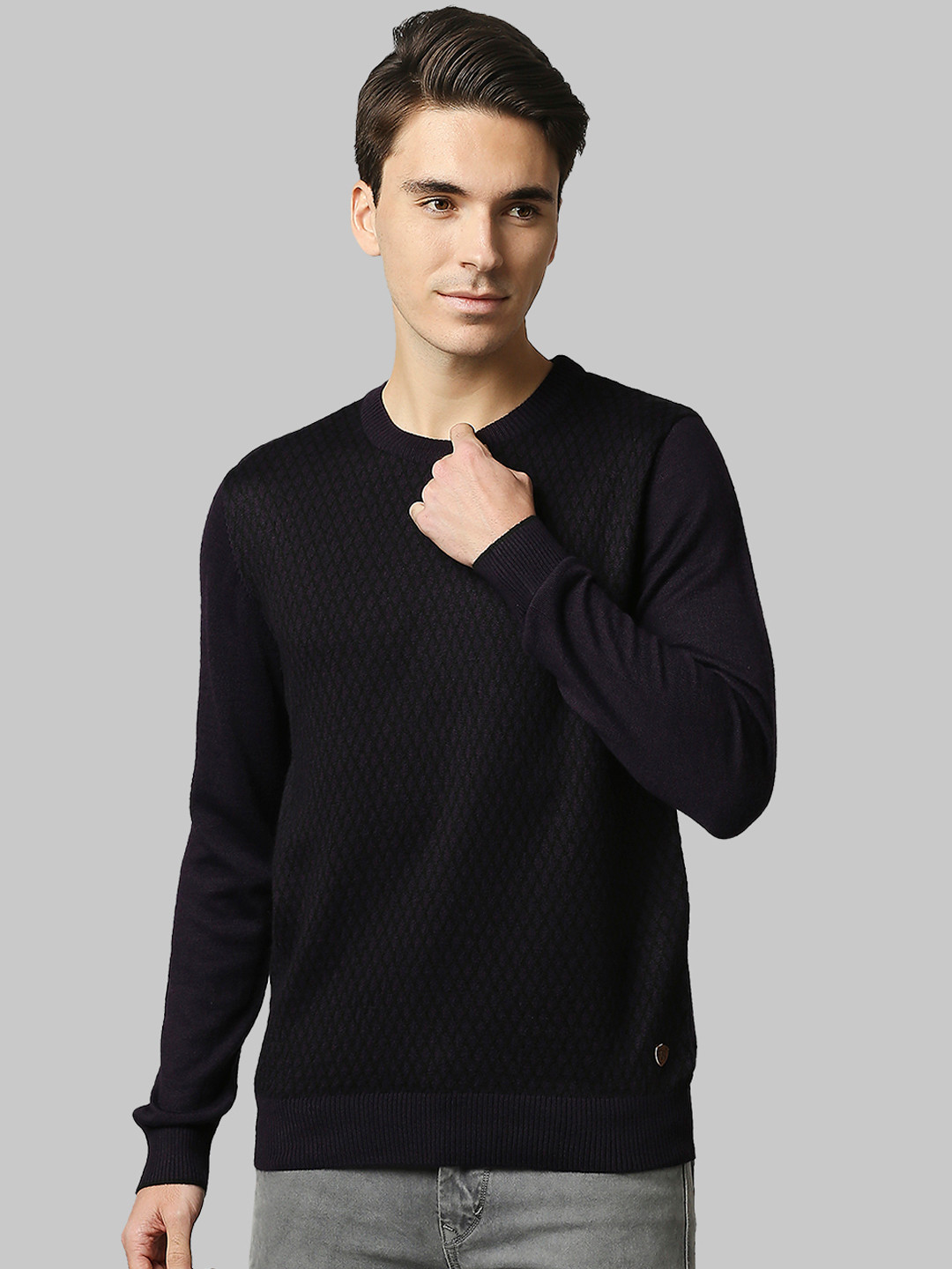 Raymond Men Violet Checked Pullover