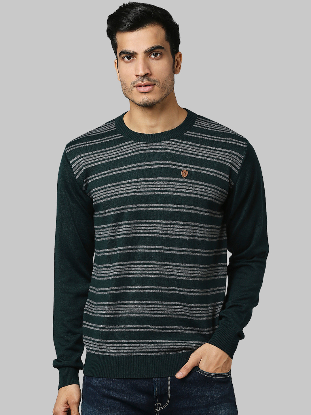 Raymond Men Green Striped Pullover