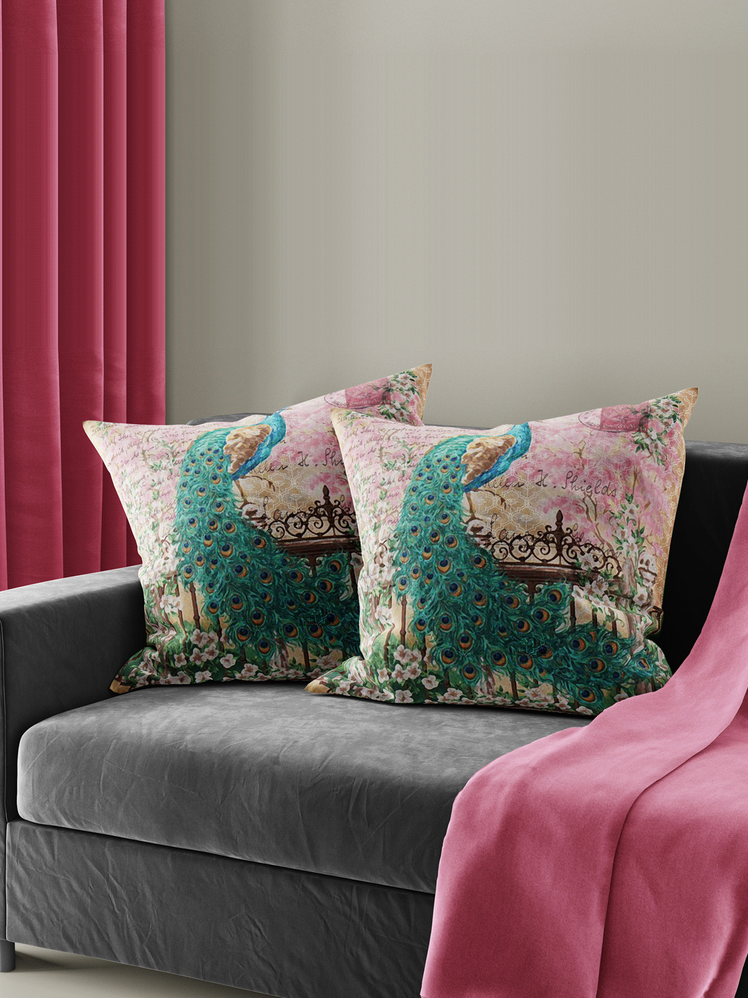 BIANCA Ruyal Turquoise Blue & Green 2 Pieces Ethnic Motifs Square Cushion Covers