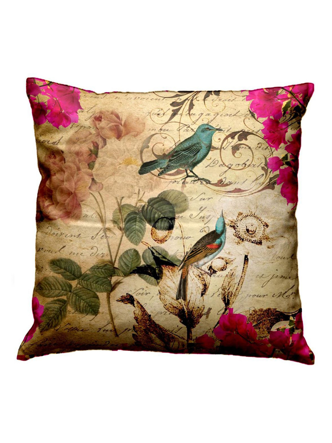 BIANCA Printed Beige Graphic Polyester Silk HD Digital 2 Pcs Cushion Covers -16x16In