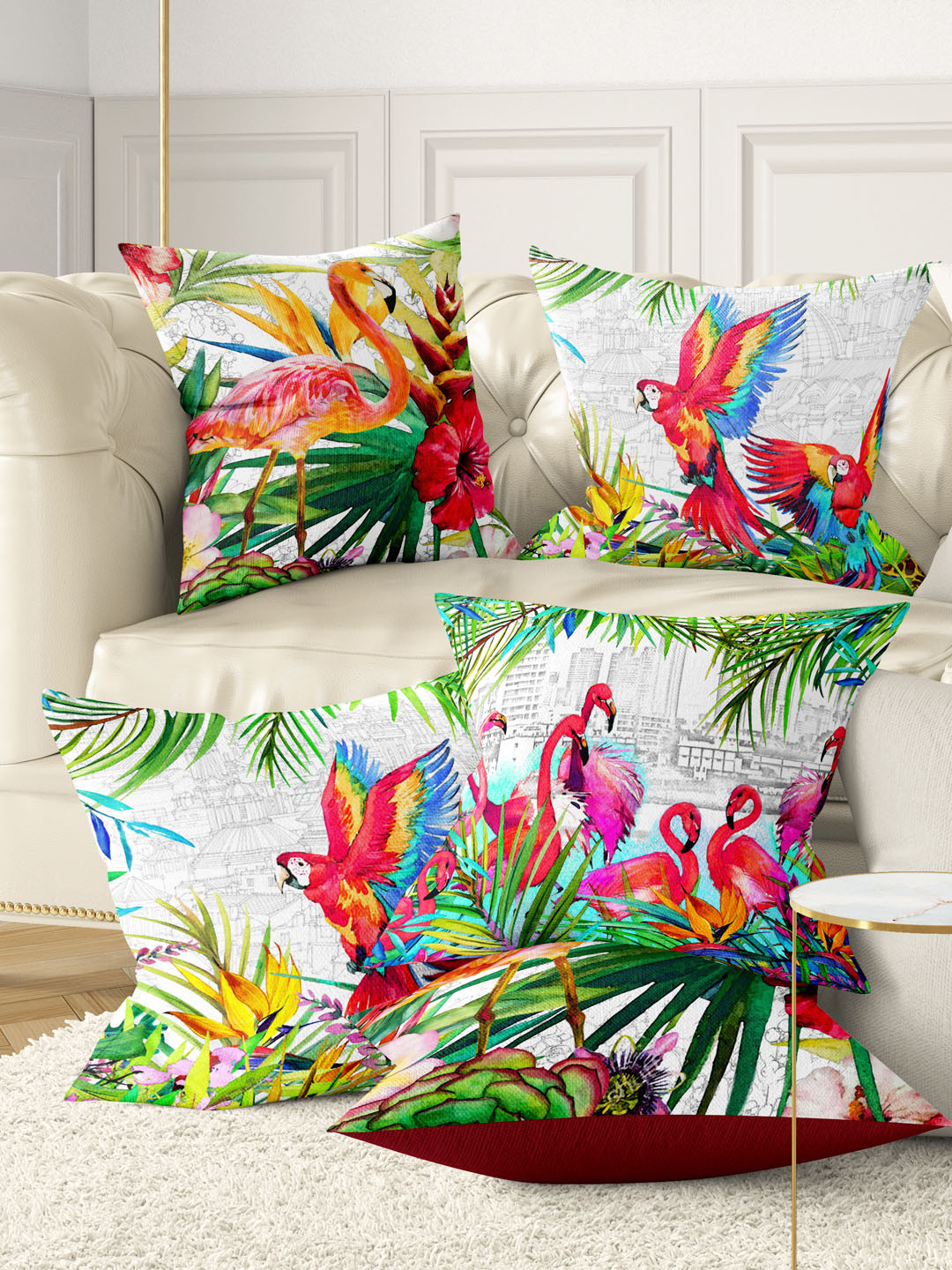 BIANCA Green & Fuchsia Set of 5 Abstract Digitally Printed Square Cushion Covers