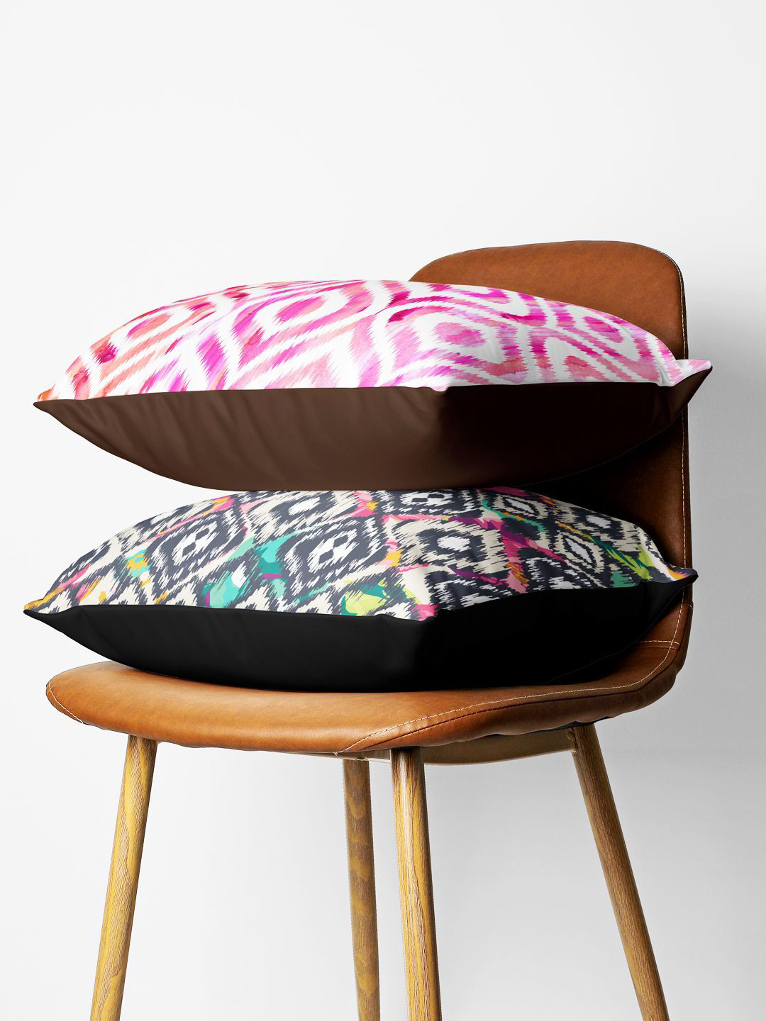 BIANCA Set Of 2 Pink & Multicoloured Abstract Digital Printed Square Cushion Covers